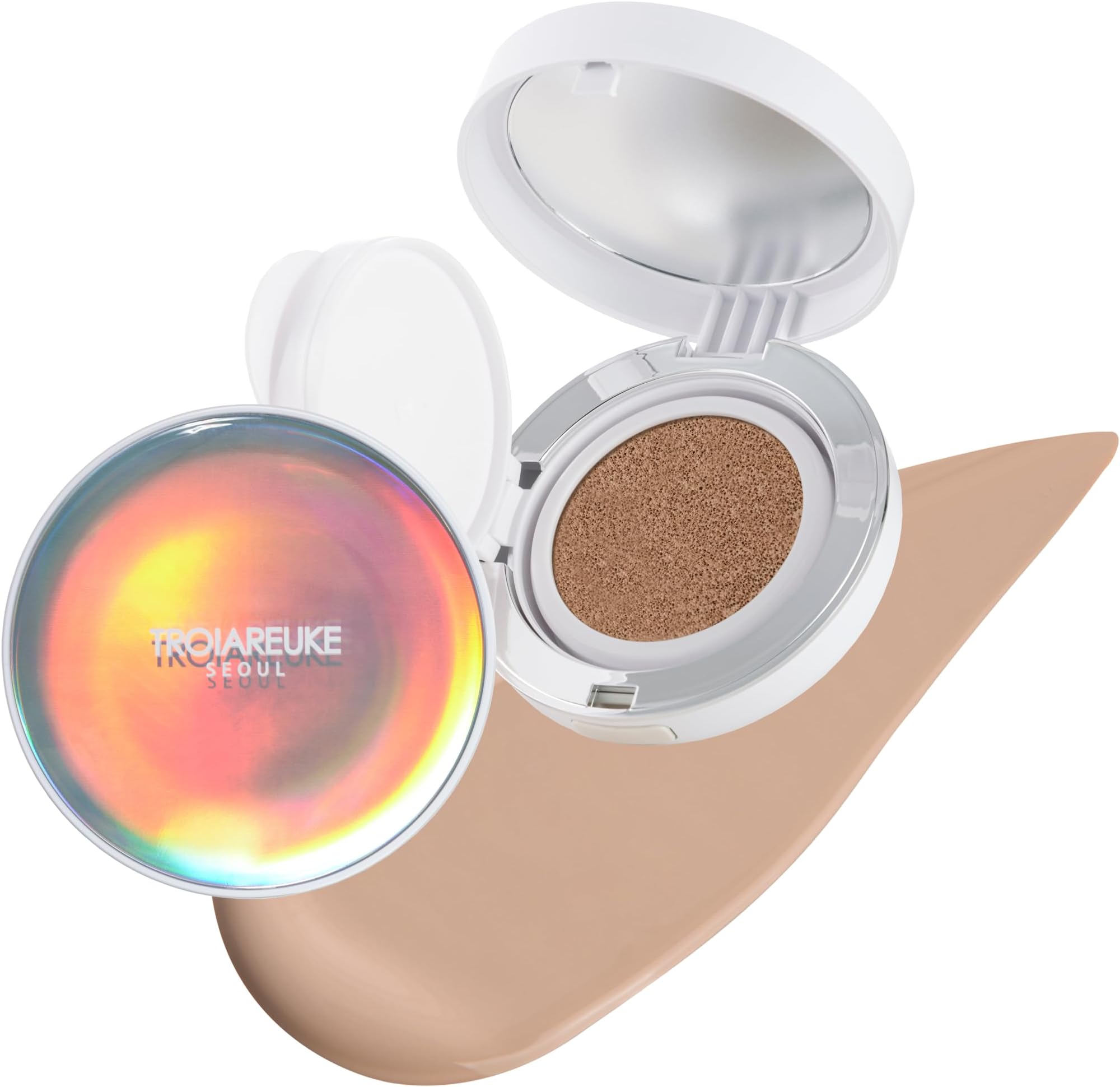 TROIAREUKE Seoul "Bridal" Cushion Foundation(#21, Pink Beige), Korean Cushion Foundation, K-Beauty, Hydrating, Long-lasting, Lightweight, Natural Finish, Anti-Aging, Moisture, Whitening, SPF 50+