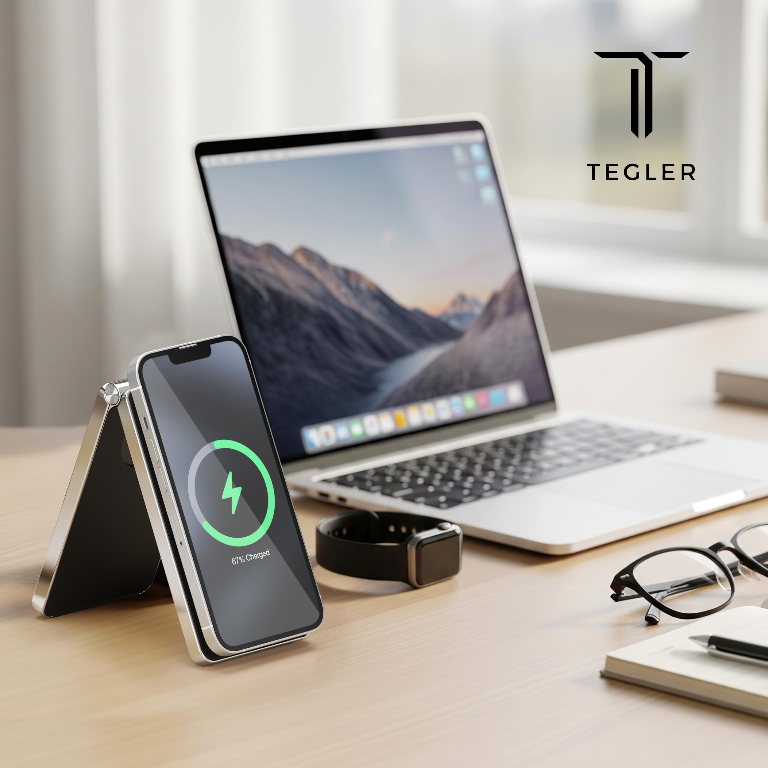 Aluminium MagSafe Ladestation Apple Watch und iPhone kompatibel – MagSafe Ladegerät, iPhone Ladestation, Apple Ladestation, inkl. 20W Adapter & USB-C-Kabe