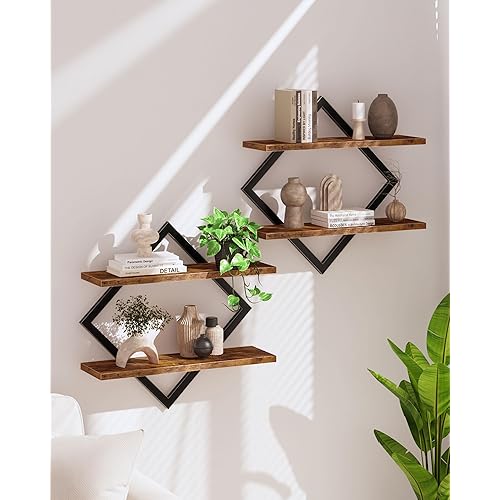 CHOEZON Floating Shelves, Set of 2 Wall Shelves, 2-Tier Hanging Shelves, Wall Shelf Set of 2, Wall Mounted Shelves, for Living Room, Bedroom, Kitchen, Office, Study, Rustic Brown TBJ01P2BF