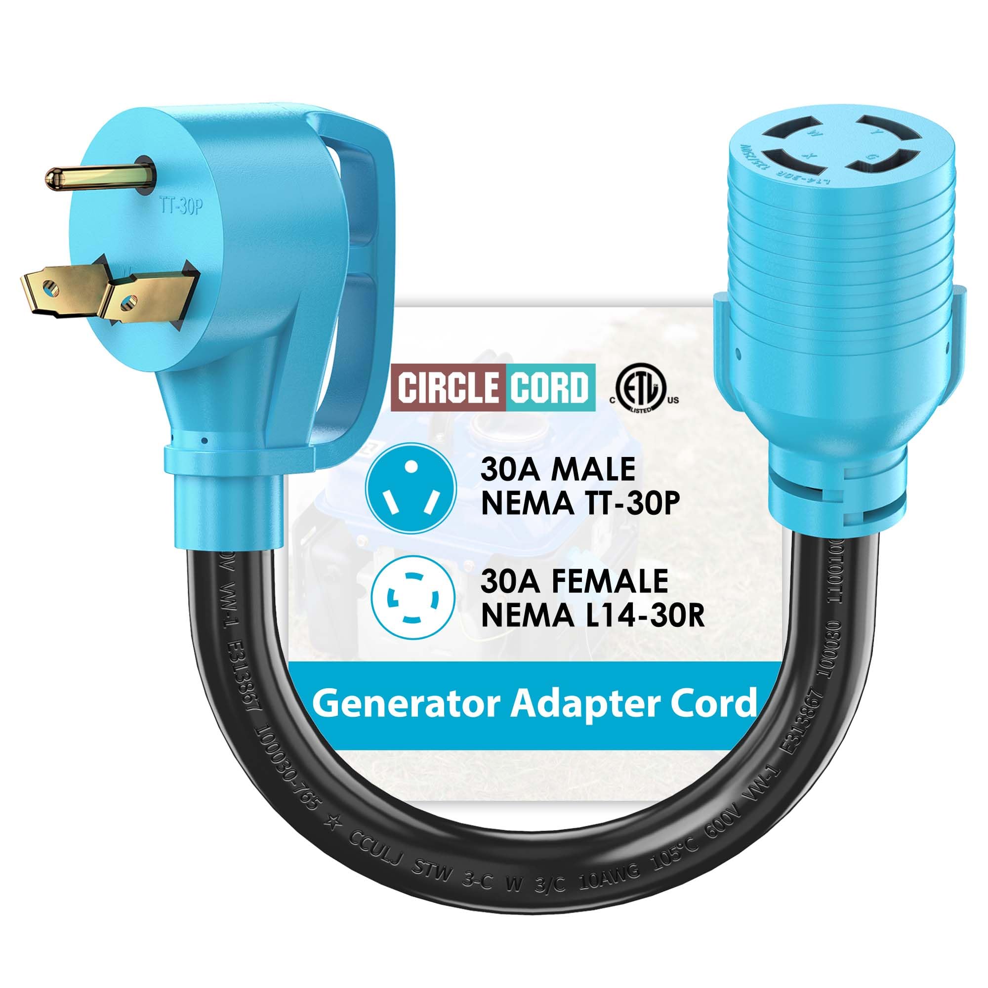 Amazon.com: CircleCord NEMA TT-30P to L14-30R Adapter Cord, 30 Amp