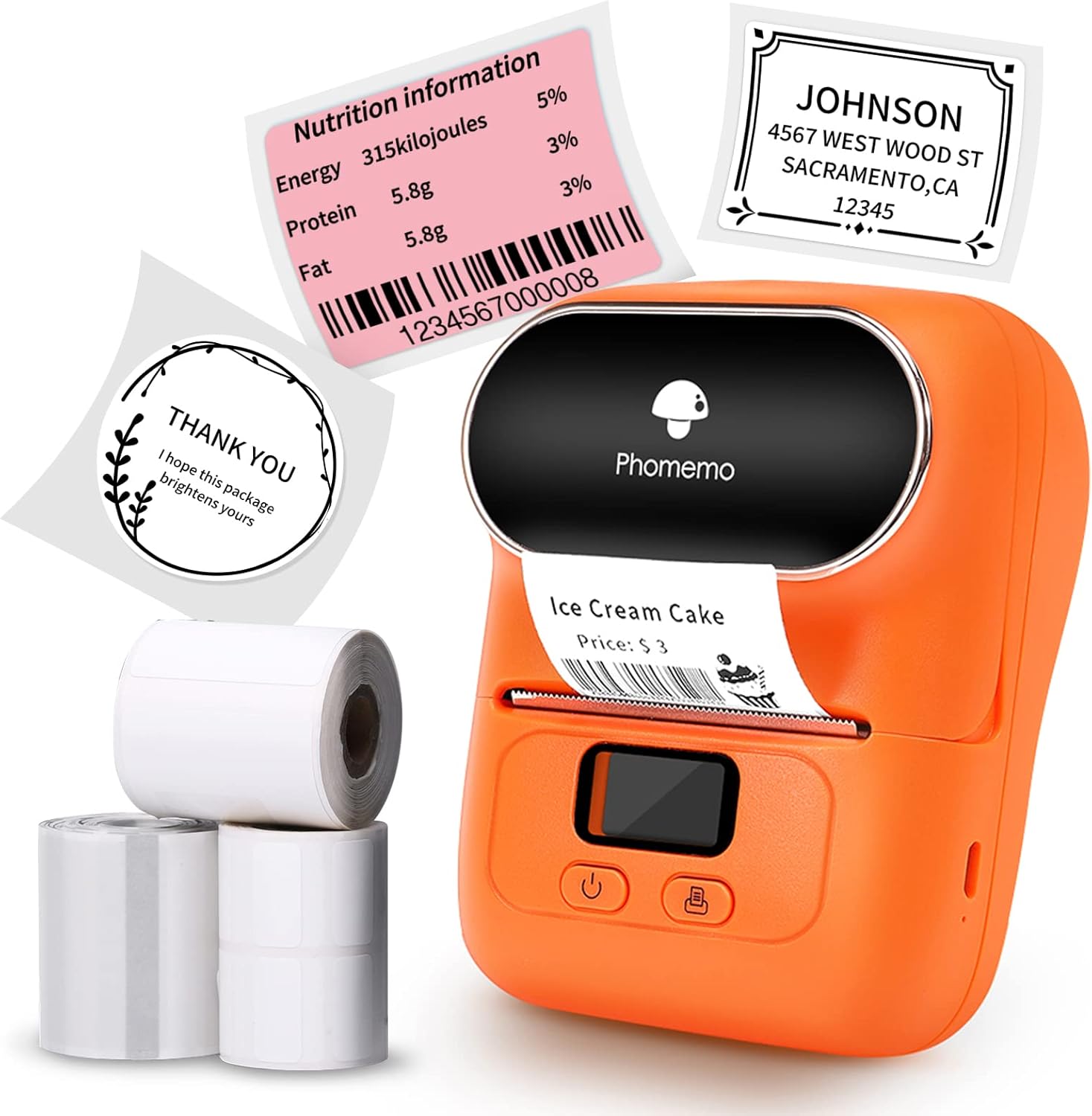 Phomemo-M110 Label Printer- Portable Bluetooth Thermal Mini Label Maker Printer Apply to Labeling, Office, Cable, Retail, Barcode, Compatible with Android & iOS System,with 1 40×30mm Label,White : Office Products
