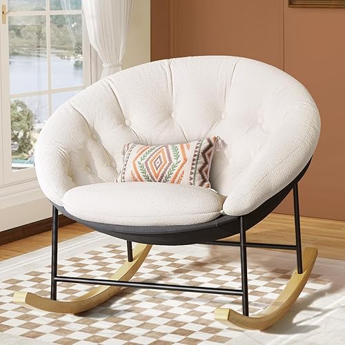 Vista 10 de Kidirect Mecedora para Guardería, Mecedoras Modernas Tapizadas para Guardería y Silla de Lectura Redonda con Cojín Removible, Cómoda Mecedora Beige