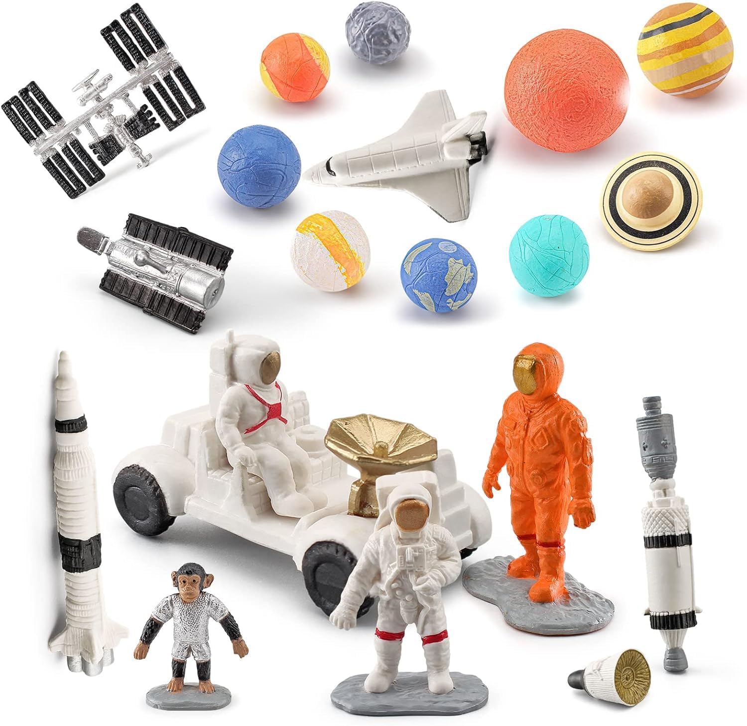 19PCS Planets Solar System Astronaut Figure Toy, Children Solar Power Kit, Space Exploration Spaceman Science Kit, School Diorama Project for Kids Party Birthday Gift, Planets Stress Balls Toys
