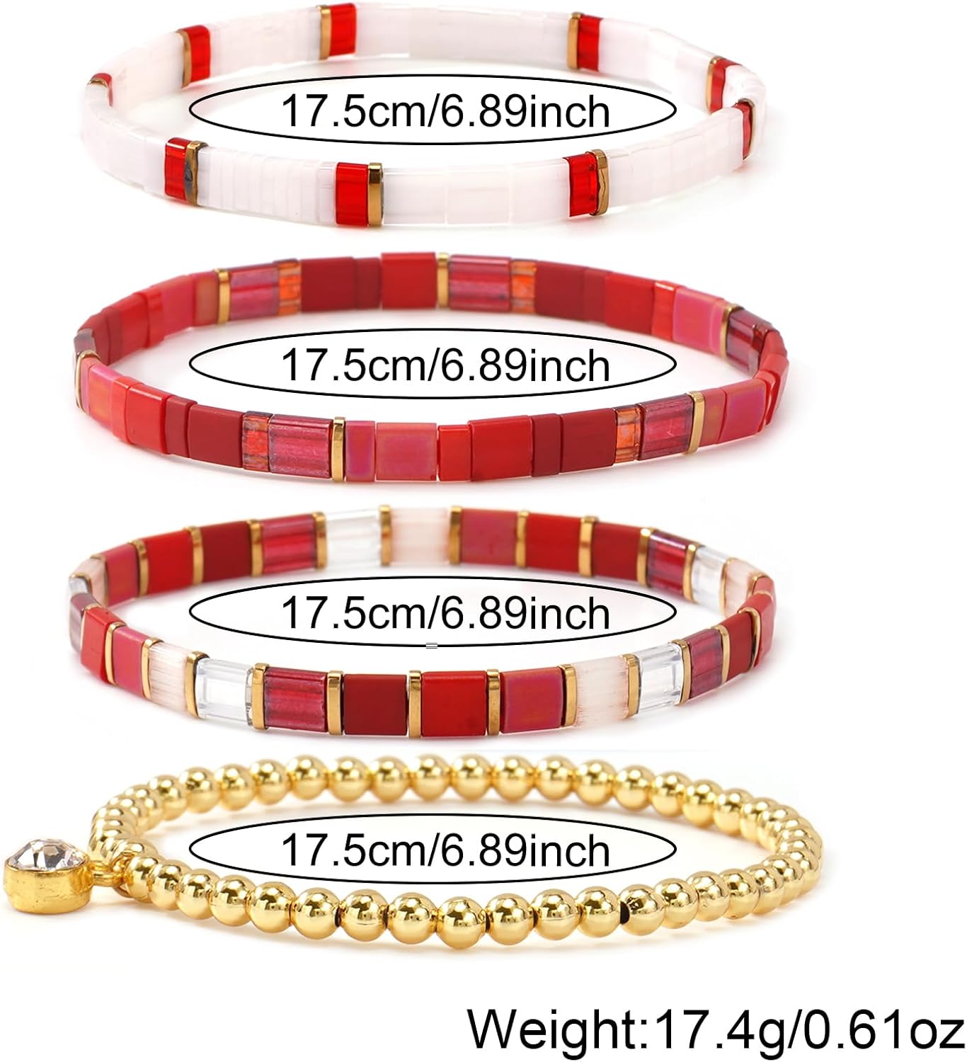 Tila Flat Gold Plated Seed Stretch Beaded 4Pcs Stack Bracelets Set for Women, Trendy Stackable Colorful Square Beads Stack Bracelet Friendship Jewelry Gift - Image 7