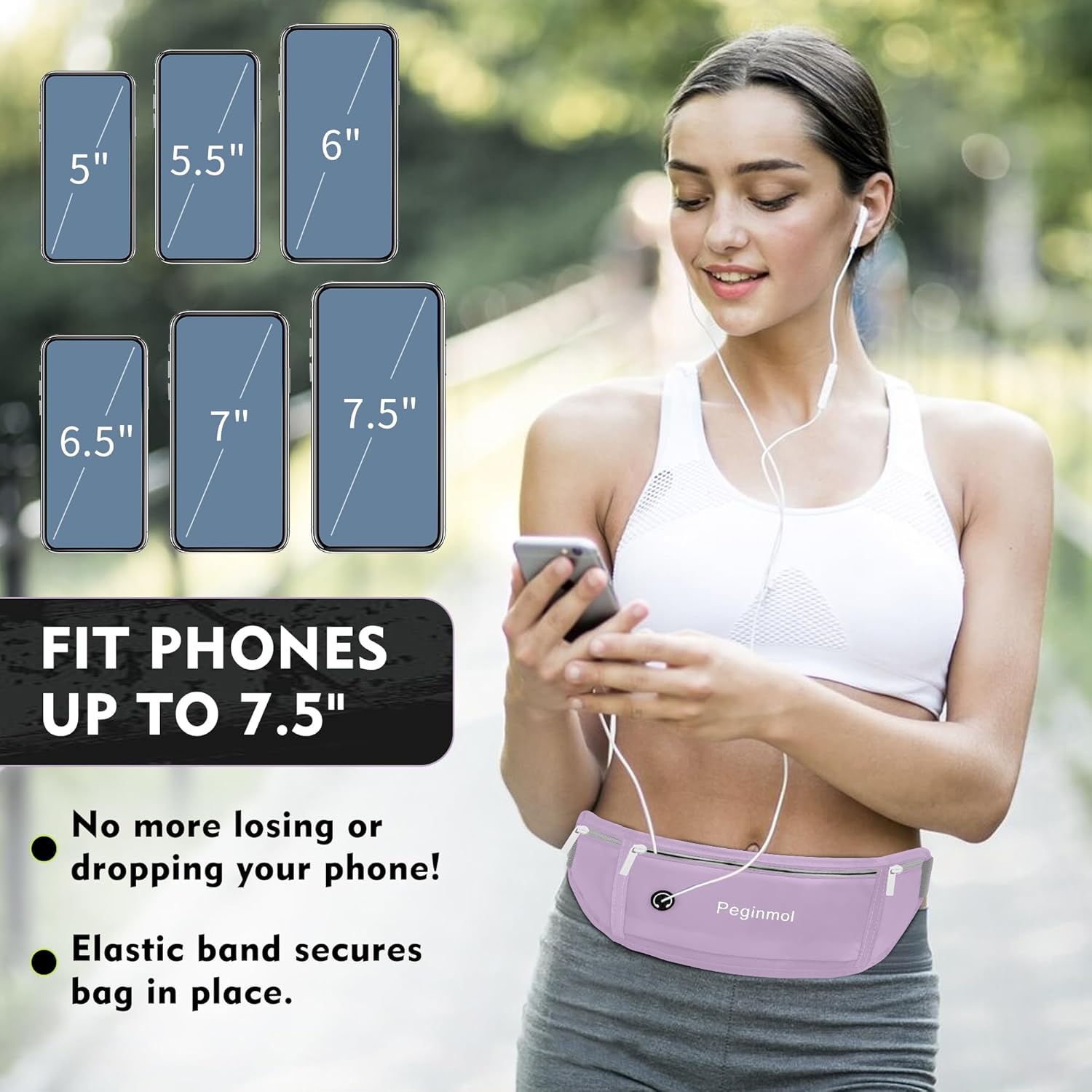 Slim Running Belt Fanny Pack, Waist Pack Bag for Women Men, Running Pouch for Phone Waterproof Reflective with 3 Pouches, Running Phone Holder for Sports, Traveling (Purple) - Image 4