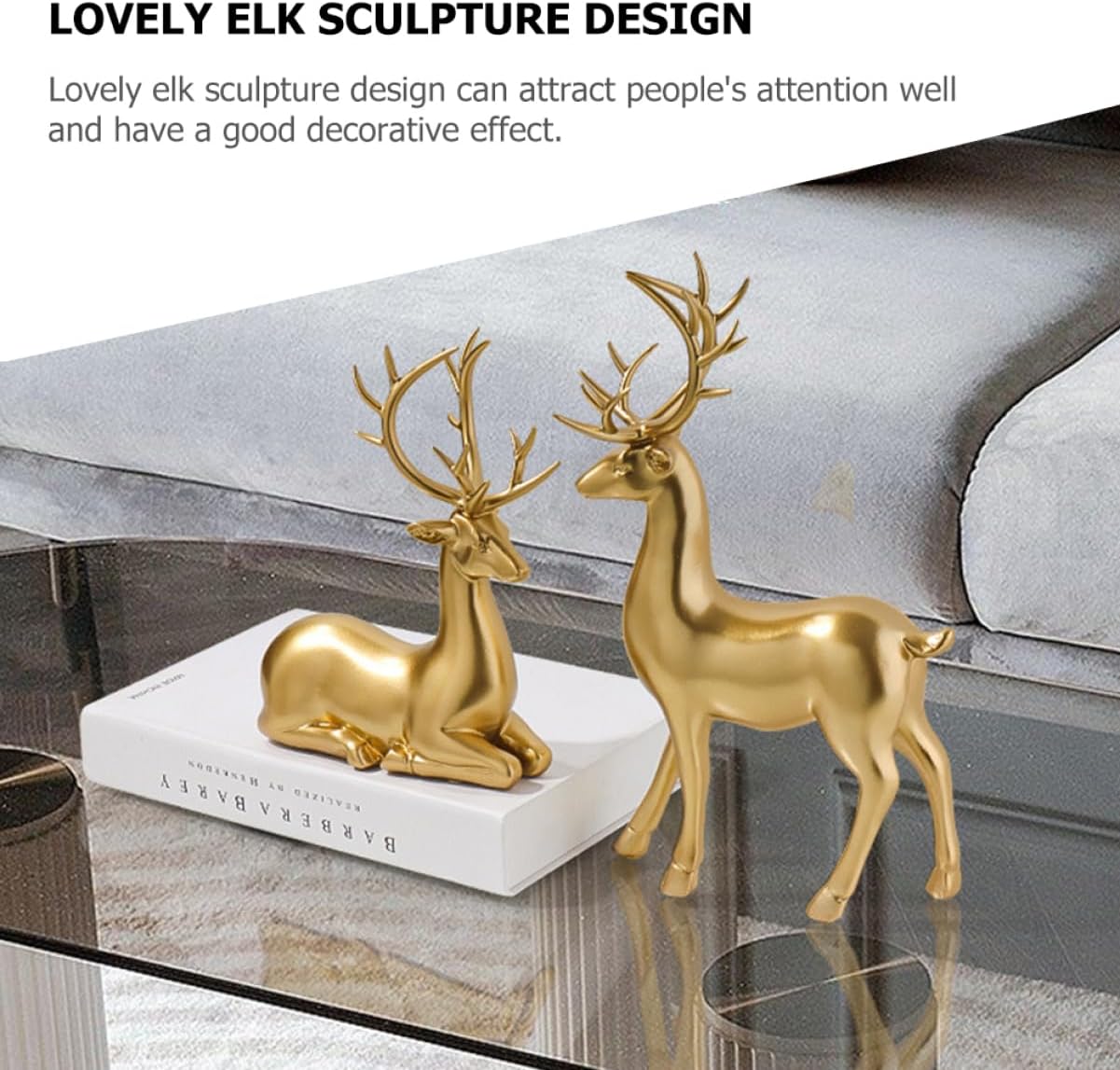 2pcs Christmas Elk Figurines Resin Ornaments for Table Decor Lovely Elk Model Sculpture for Holiday Home Adornments Xmas for