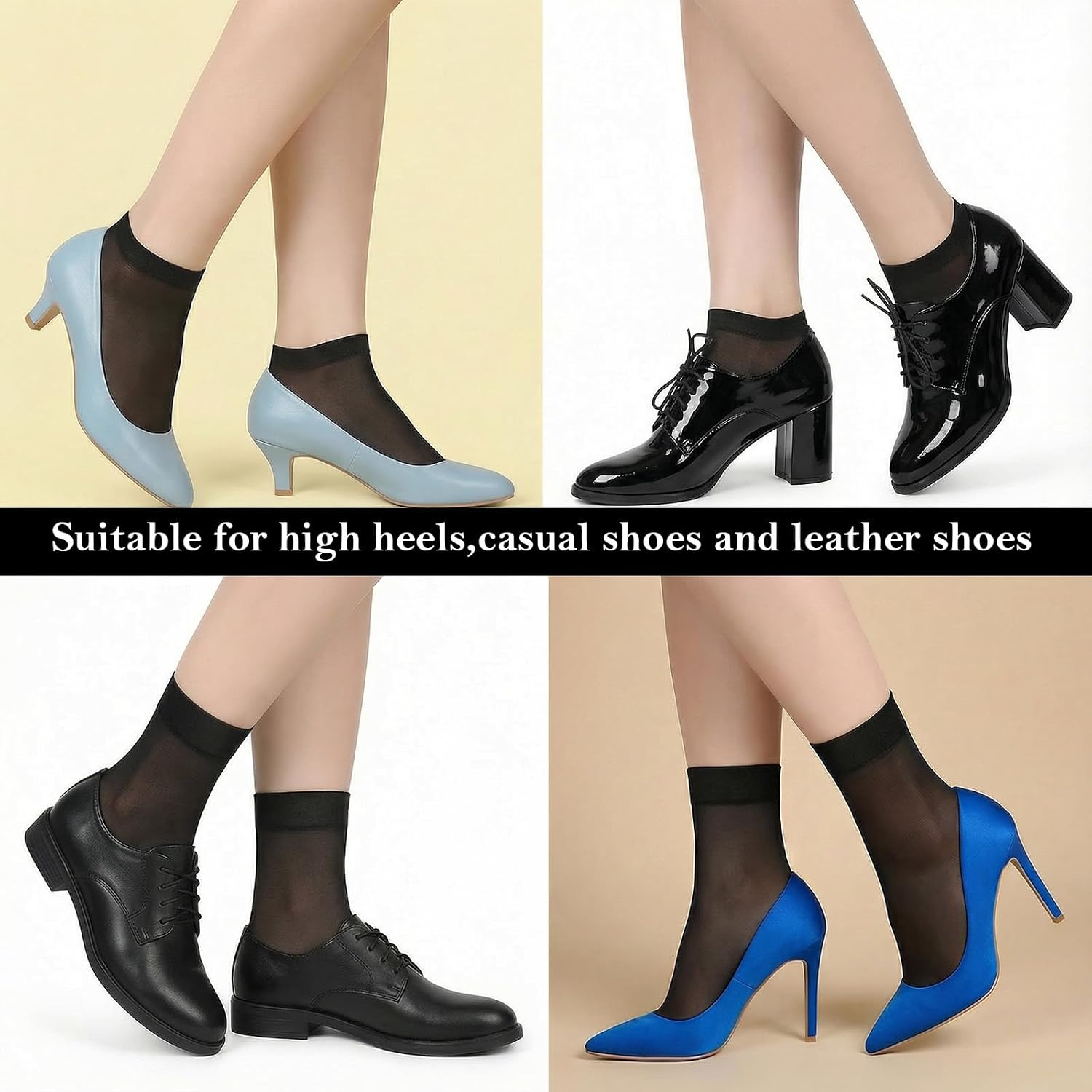 Lusofie 12 Pairs Anti-Slip Silky sheer socks women ankle - Ultra Thin Nylon Black Sheer Socks