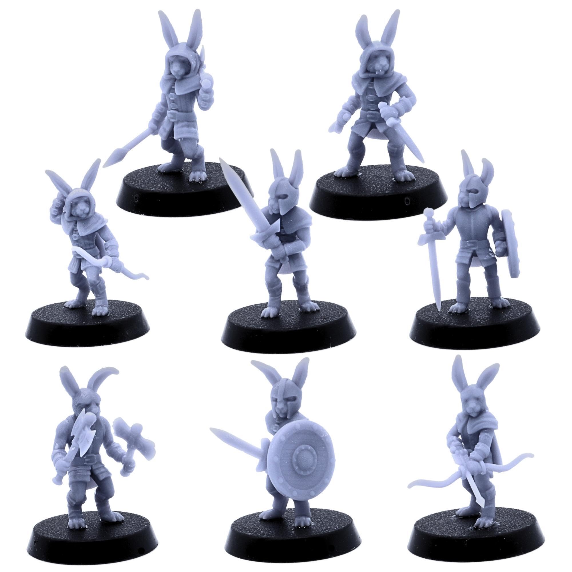 Bunny Army Warrior Rabbit Folk Miniature Figure for Tabletop 28mm Dungeons and Dragons Miniature Gaming, Fantasy Role Playing Games