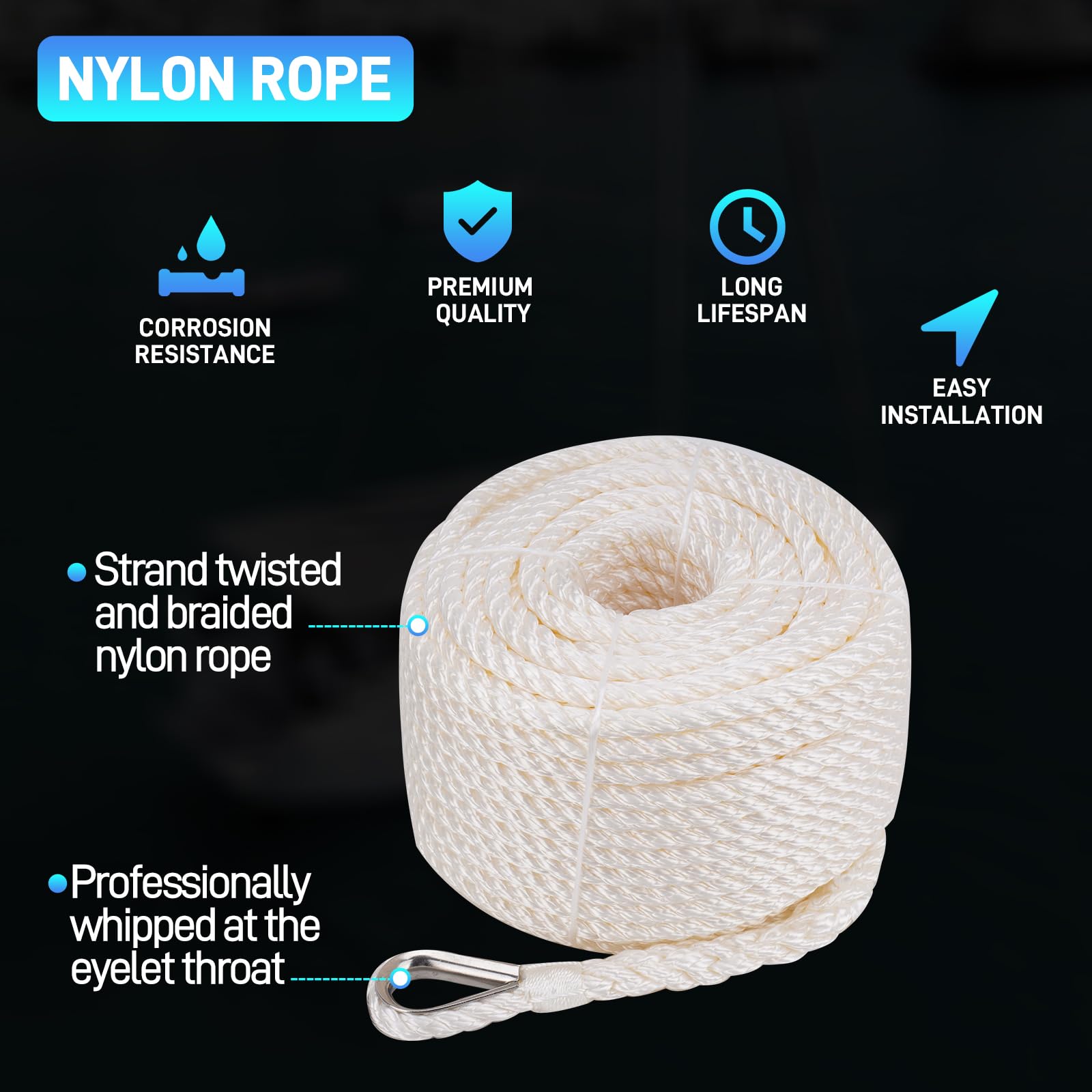 Kit di ancoraggio per barche resistente, stile Fluke, con catena e corda, compatibile con pontone, ponte, pesca e barche a vela, in acciaio zincato