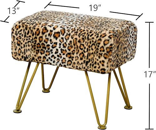 Miniatura 2 de Warmaxx Otomana rectangular con estampado de leopardo de 19 x 13 x 17 pulgadas, banco de entrada de piel sintética, reposapiés, asiento de guepardo,