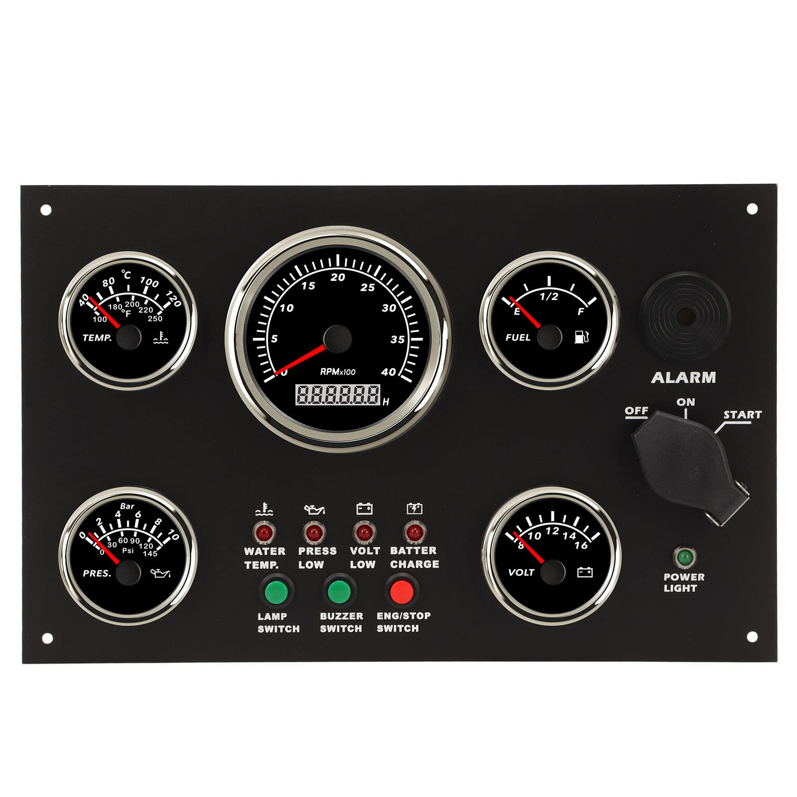 Pannello Strumenti per Barche, Voltmetro Livello Carburante Contagiri Temperatura Acqua IP67 Indicatore Cruscotto Impermeabile Set per Macchinari di Ingegneria per Yacht
