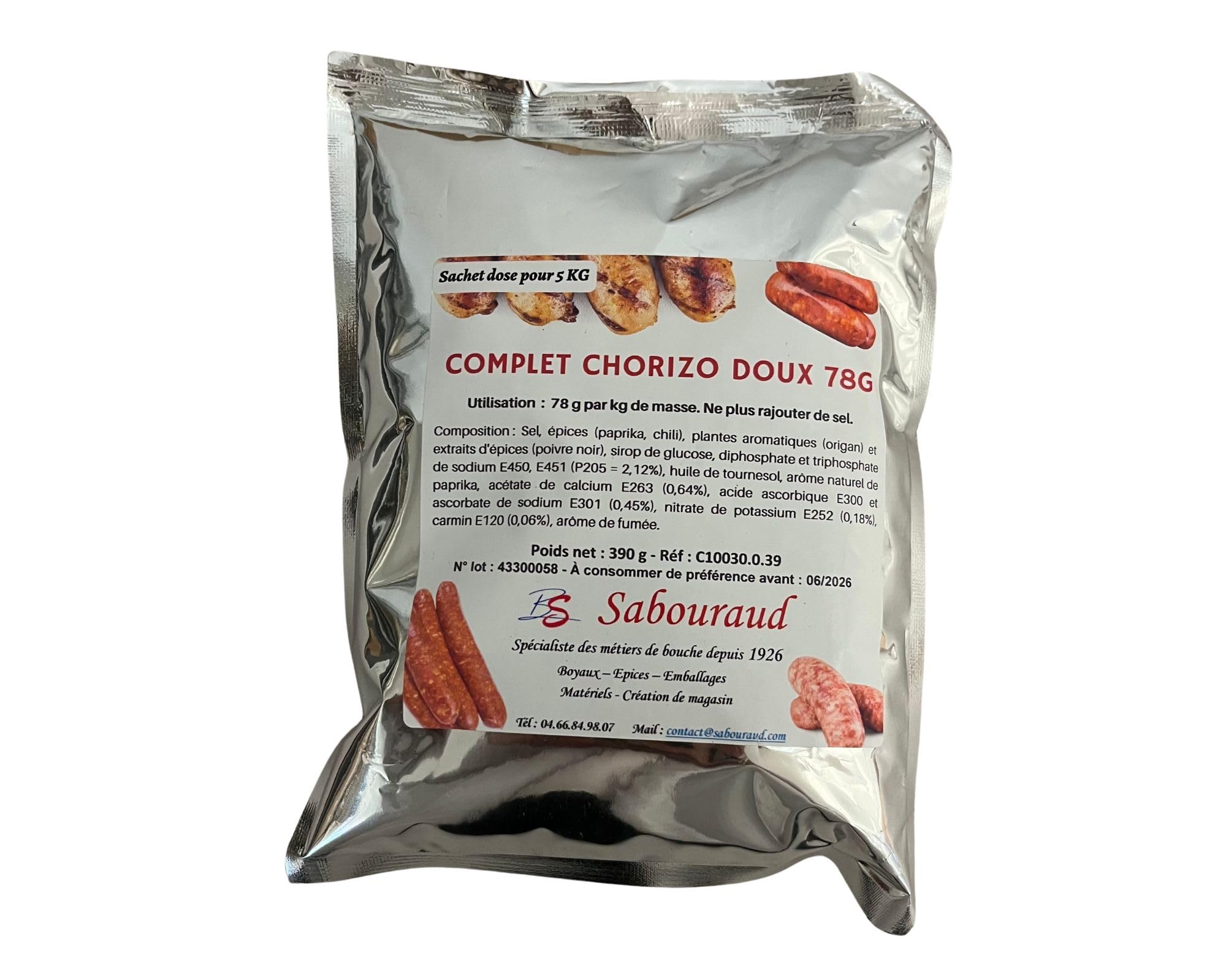 Epice pour chorizo sec doux complet sachet 390gr pour 5 kilos de viande