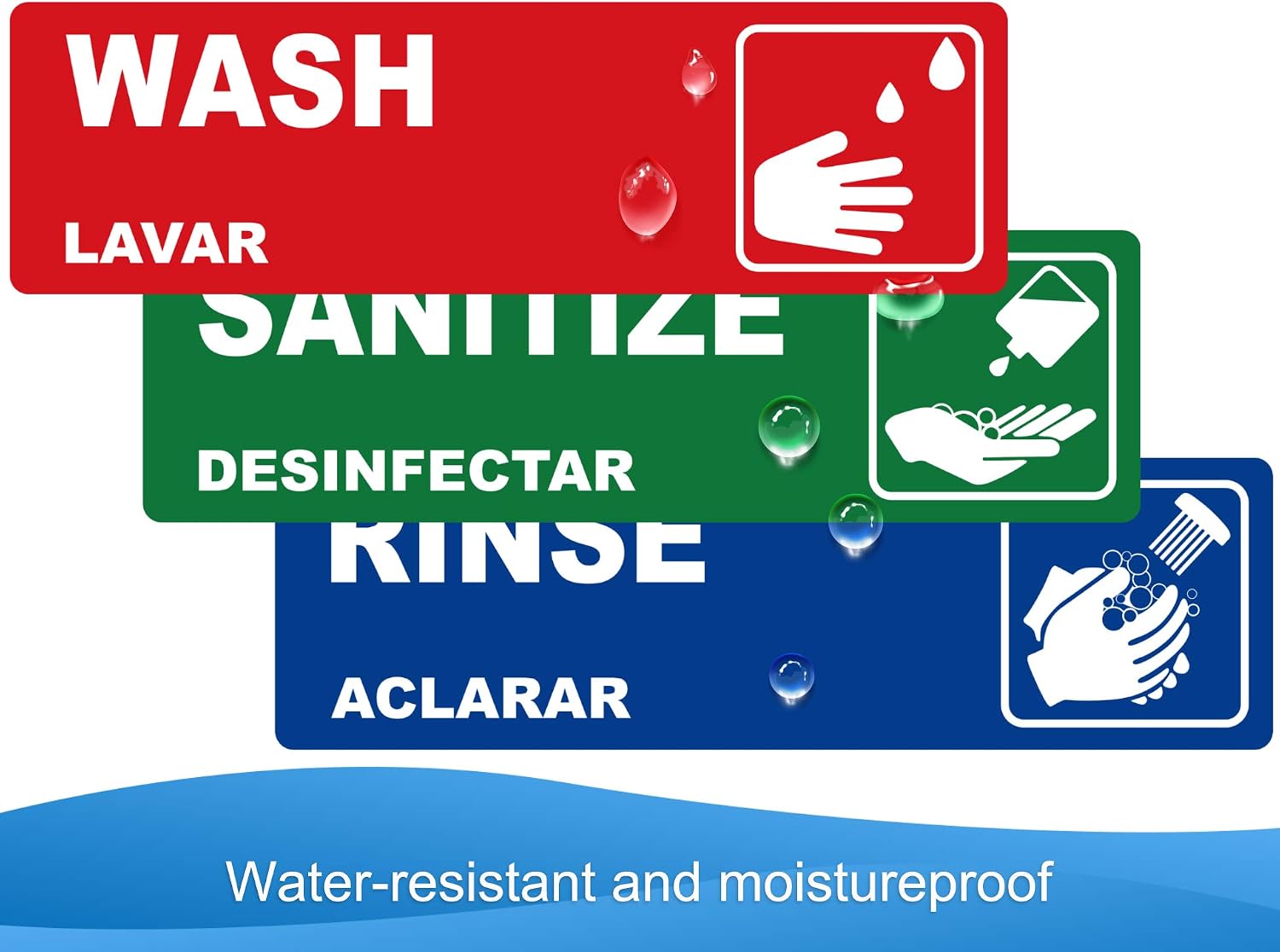 Amazing 🔥 Wash, Rinse, Handwash Sink Labels, Heavy Duty Waterproof Sticker Signs for 3 Compartment Sink, Restaurants, Commercial Kitchens, Food Trucks, Dishwashing or Wash Station, 2.6 x 8.9