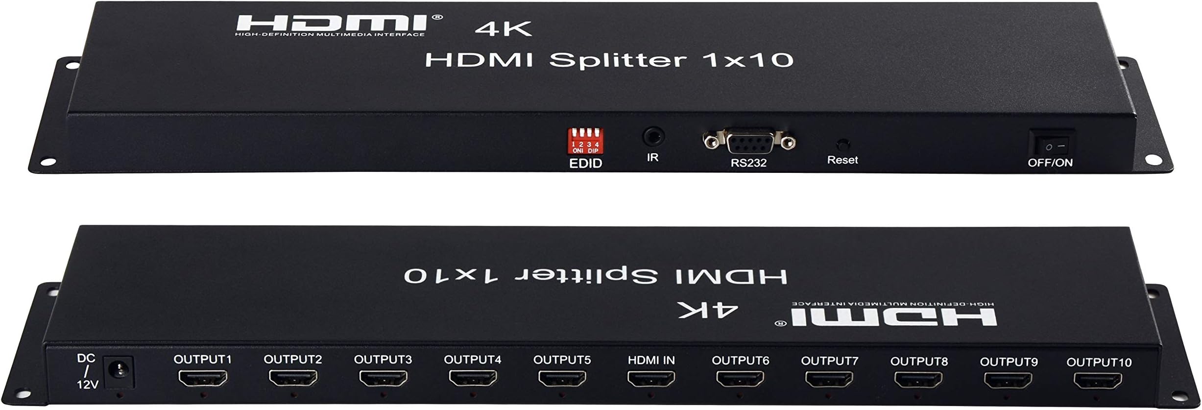 4K 1x10 HDMI Splitter, AOKEN HDMI Splitter 1 in 10 Out Full HD 4K/2K 3D Resolution with IR Extension EDID Management RS 232 Works with Monitors Projecters DVD Player A/V Receiver Set Top Box etc
