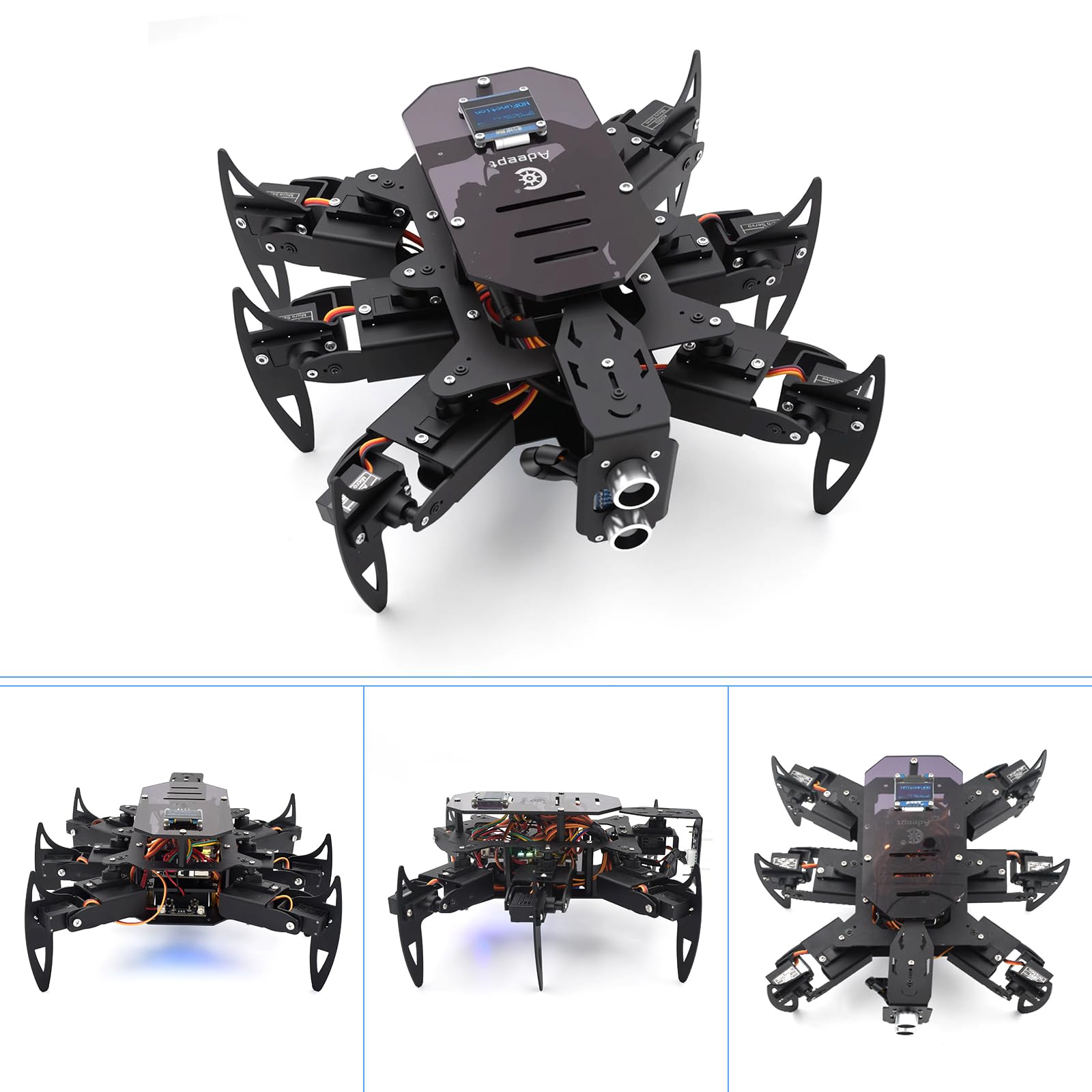 Adeept Hexapod Spider Robot Kit Compatible with Arduino, Spider Walking Crawling Robot, Programming Project STEAM Robotics Kit with OLED Display and Metal Body, PDF Manual