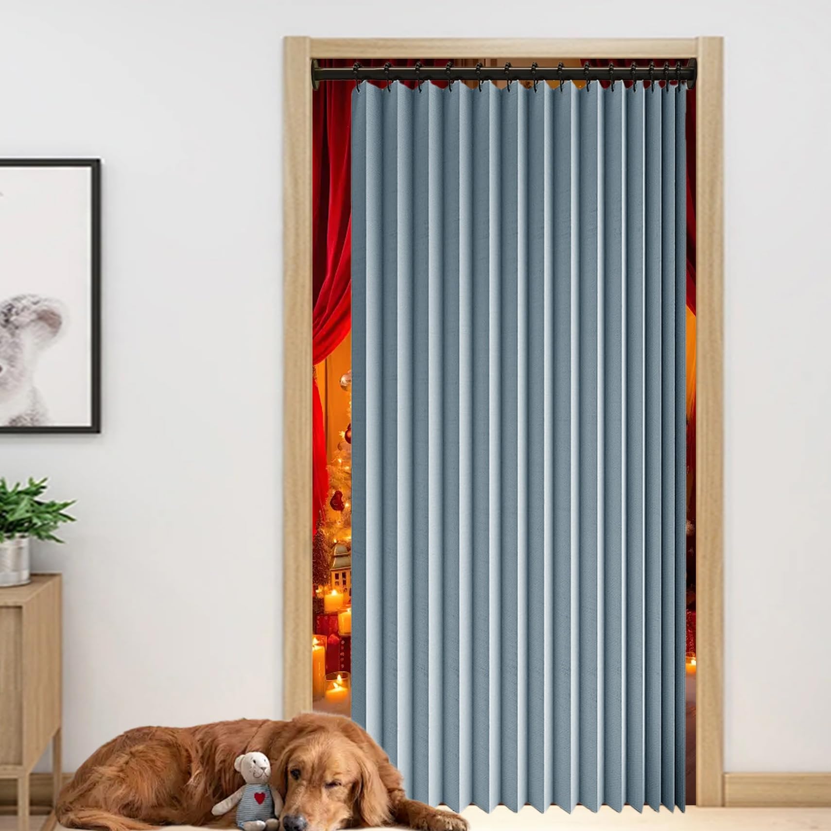 Rideau Occultant de Porte 115x195 Bloque le Froid Chaleur et Lumière Solution Thermique Bleu