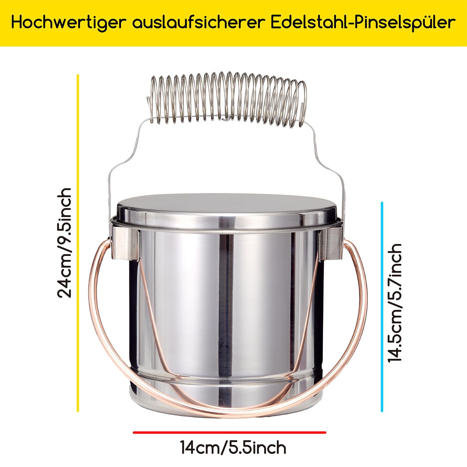 MEEDEN Tragbarer Pinselreiniger mit Deckel : Luftdichter Pinselwascher aus Edelstahl mit Besonders Großer Kapazität, Pinselhalter für Öl- und Acrylmalerei