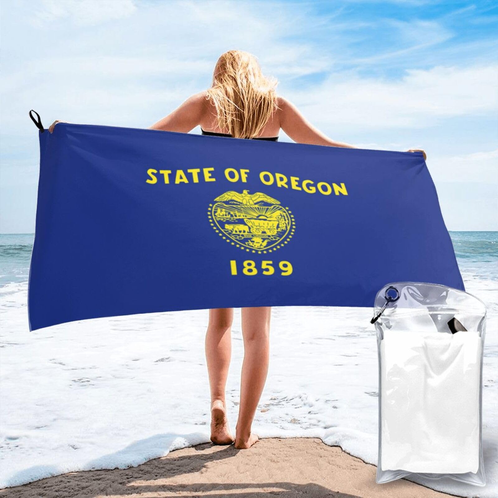 DIEzig Oregon State Flag Print Beach Towel Fast Dry Thin For Holiday Vacation Cruise Gym Swimmers
