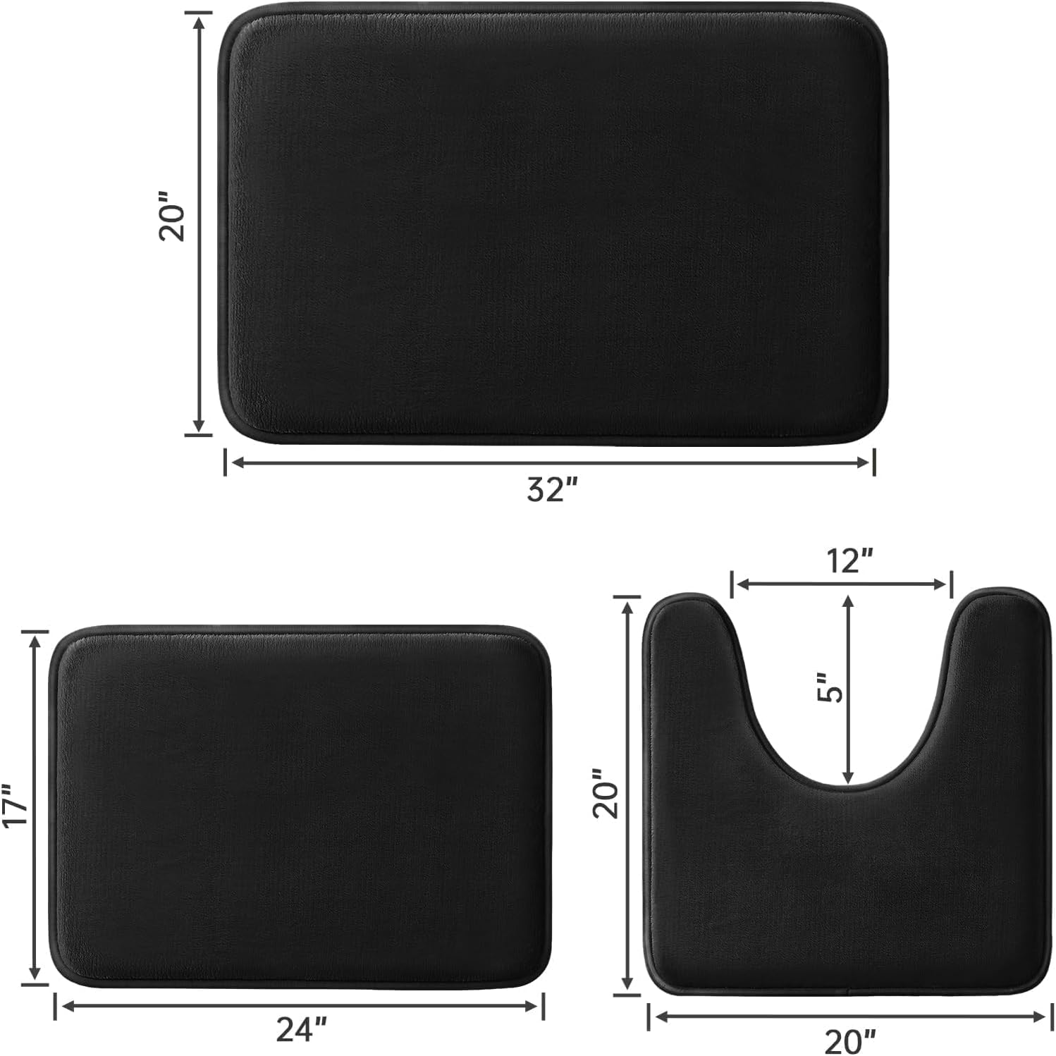 HUXMEYSON Bathroom Rugs Sets 3 Piece, Ultra Soft Velvet Memory Foam Bath Rugs, Non-Slip & PVC Backing Bathroom Mat Set, Washable Quick Dry Bath Rug - Black