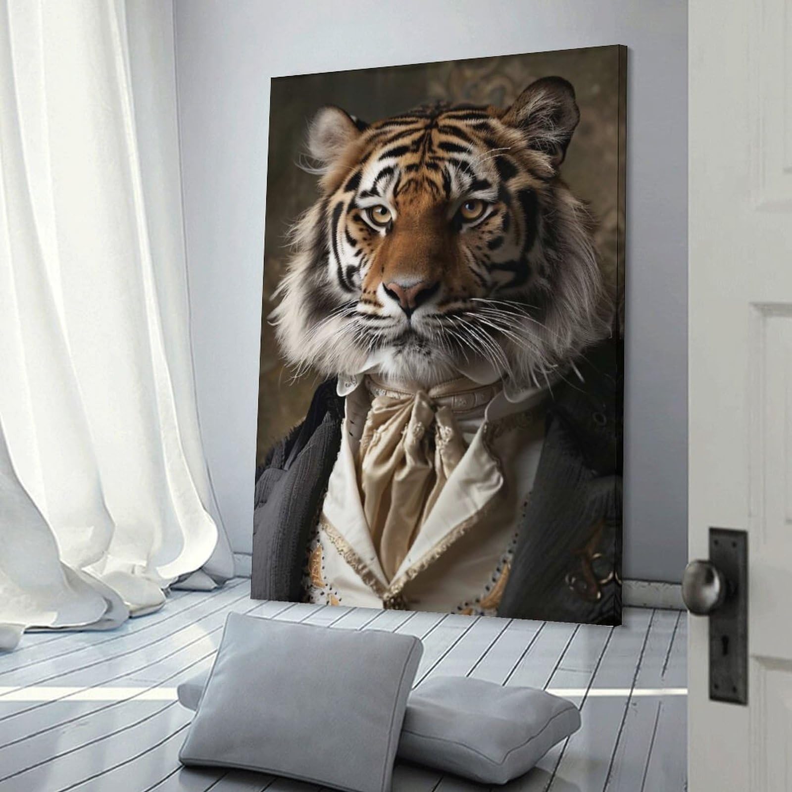 Junmoney Dapper Tiger Portrait Hanging Wall Art 12x18inch(30x45cm), for Gallery Wall Decor And Room Displays, A Versatile Canvas Print for Layering