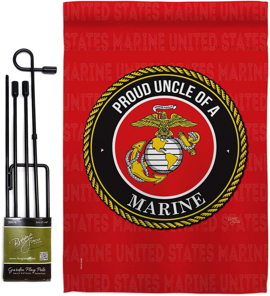 Proud Uncle Marines Garden Flag Set with Stand Armed Forces Marine Corps USMC Semper Fi United State American Military Veteran Retire Official Small Gift Yard House Banner Double-Sided 13 X 18.5