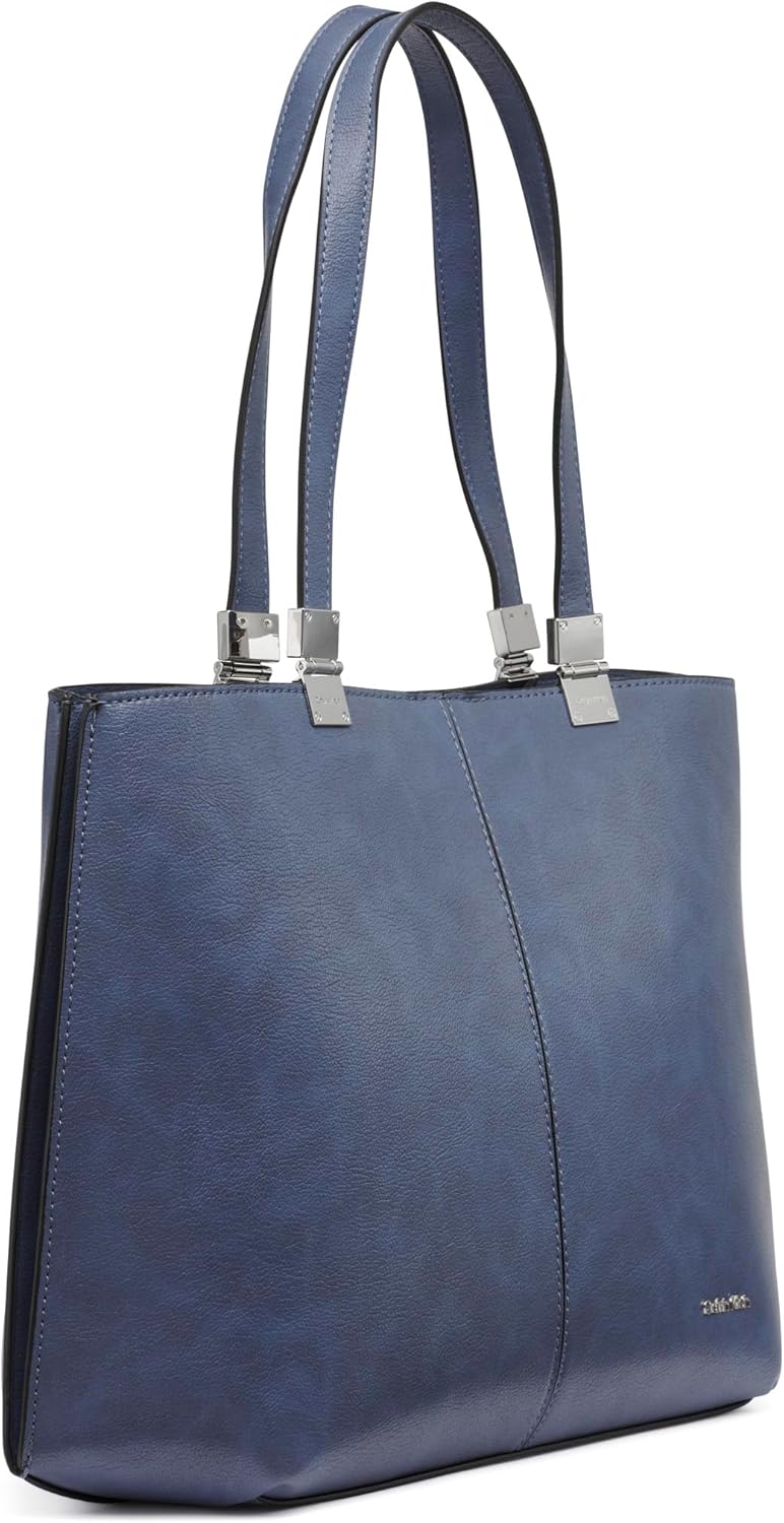Calvin Klein Women's Granite Geometric Tote Bag – Vegan Leather, Monogram, 3 Pockets