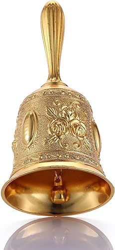 Miniatura 6 de Homelavie Campana de llamada de mano de latón macizo súper fuerte para sonar en bodas, campanas de mano para personas mayores, campanas de aula para