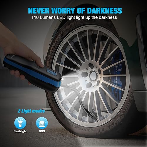 Miniatura 6 de KEZERS Inflador de neumáticos de bicicleta, bomba de aire portátil de 160 PSI, compresor de aire inalámbrico con medidor de presión digital, batería