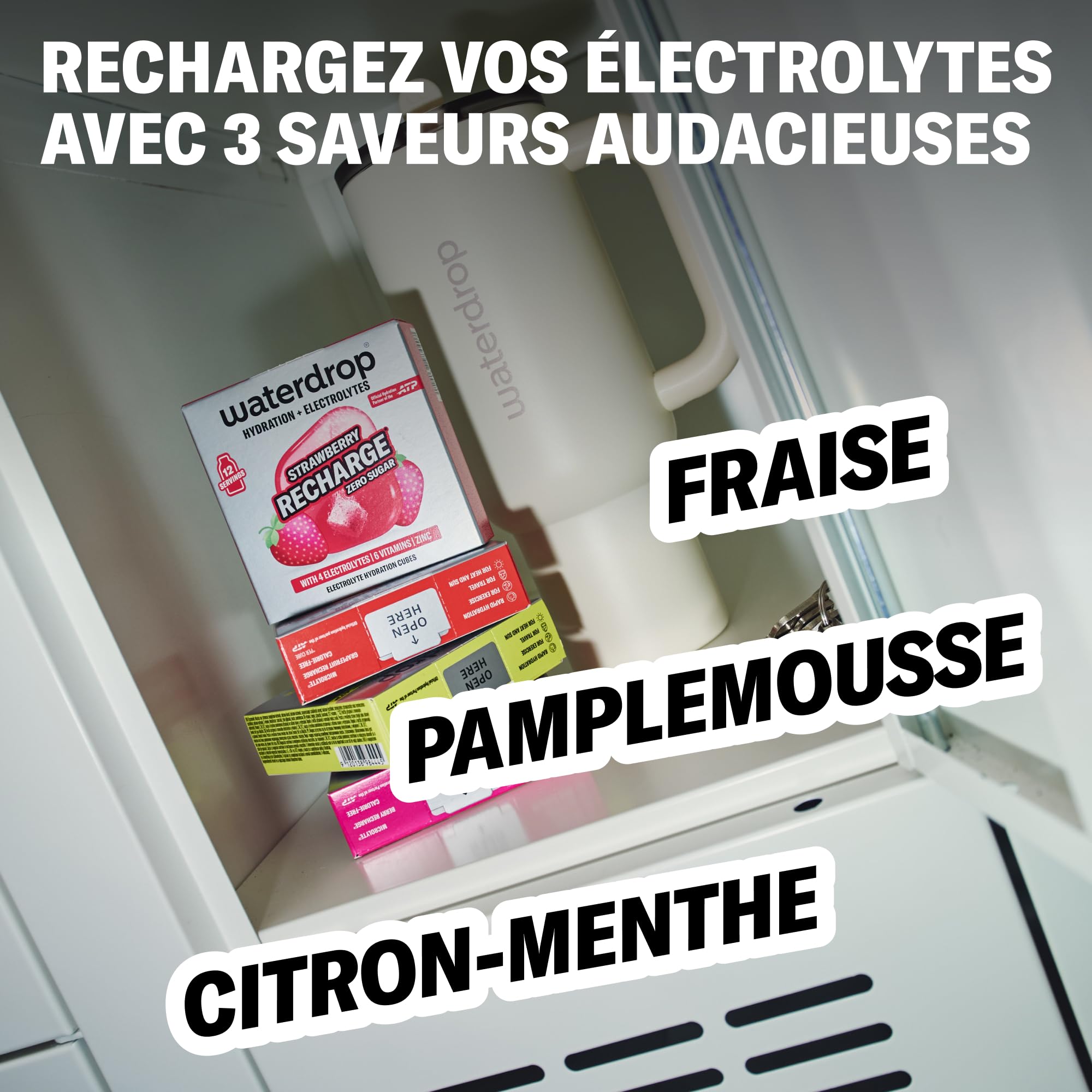 waterdrop® Microlyte Mix – Électrolytes sans sucre pour hydratation sport – 36 cubes de boisson avec magnésium, calcium, zinc et sodium – Arômes Fraise, Pamplemousse & Citron-Menthe rafraîchissants