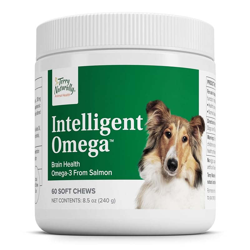 Suplemento de ômega 3 para cães com DHA, EPA e óleo de salmão Terry Naturally Intelligent Omega, 60 unidades