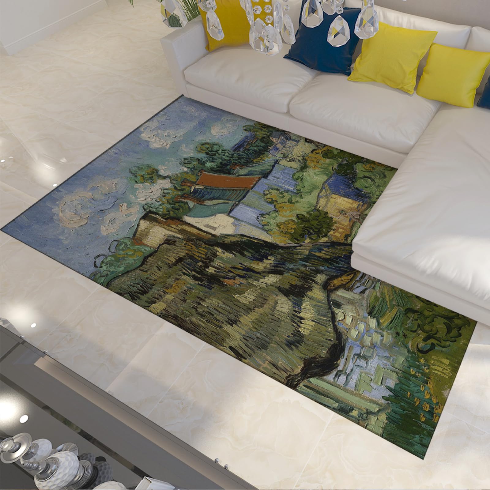 Tapis Farmhouse Maisons à Auvers rétro grand format 60x180 cm
