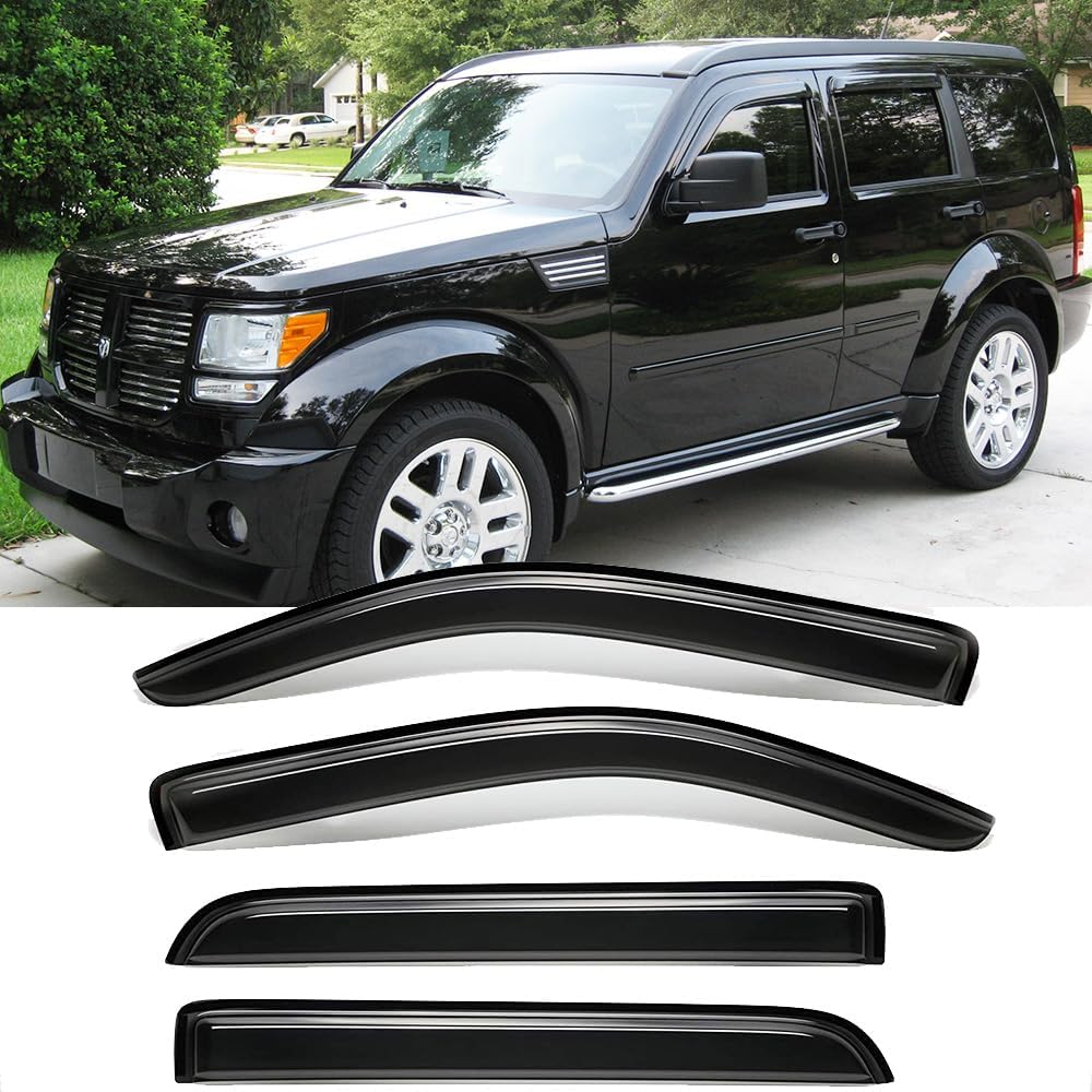 94307 Side Window Wind Deflector, 4pcs Out-Channel Tape-On Nice Rain Guards Set, Window Visor fit for 2007-2012 Dodge Nitro