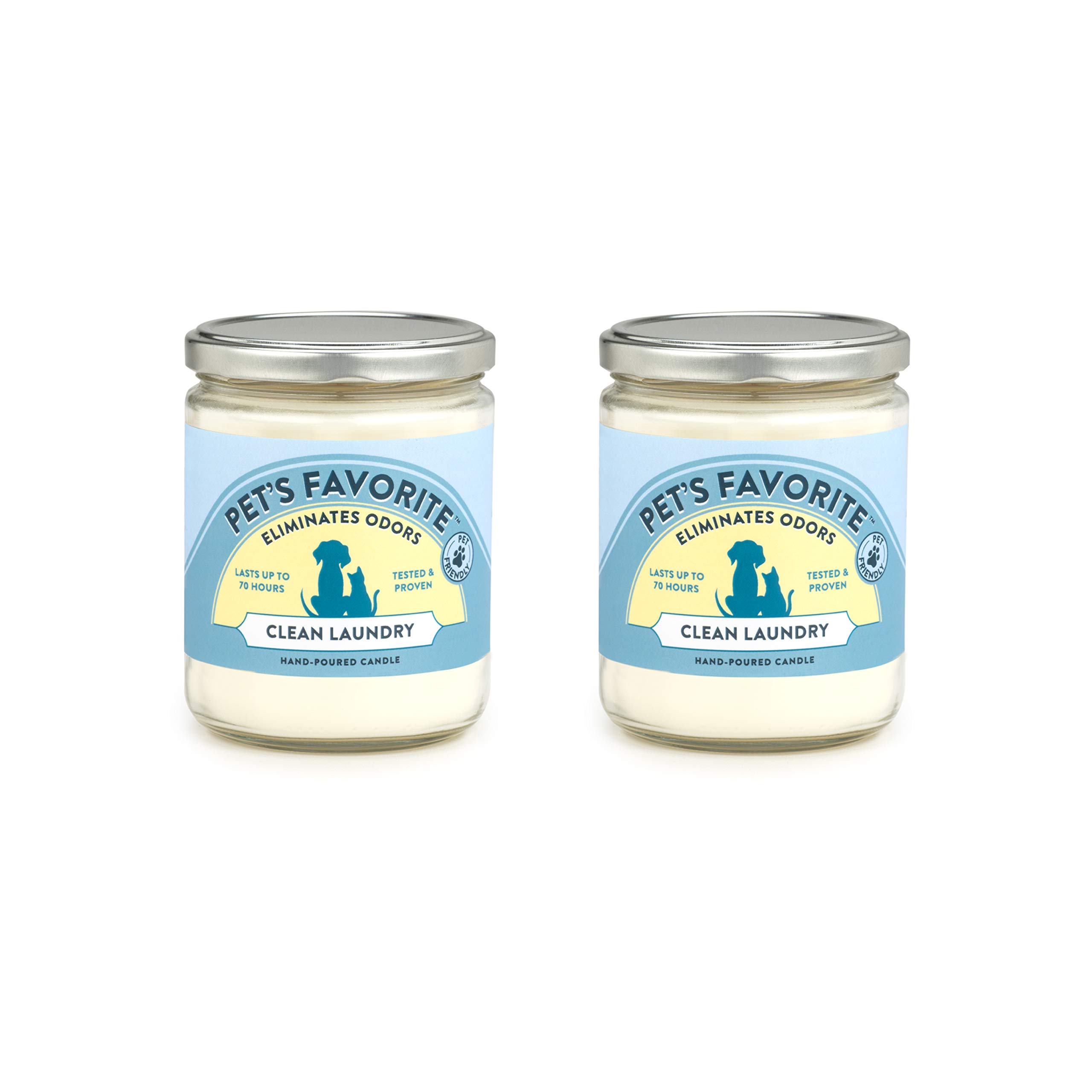 Pet's Favorite - Tested & Proven - Odor Eliminating Candle, Pet-Friendly Scented Candle, in 4 Great Fragrances – 70-Hour Burn Time, Cotton Wick (Clean Laundry, Pack of 2)