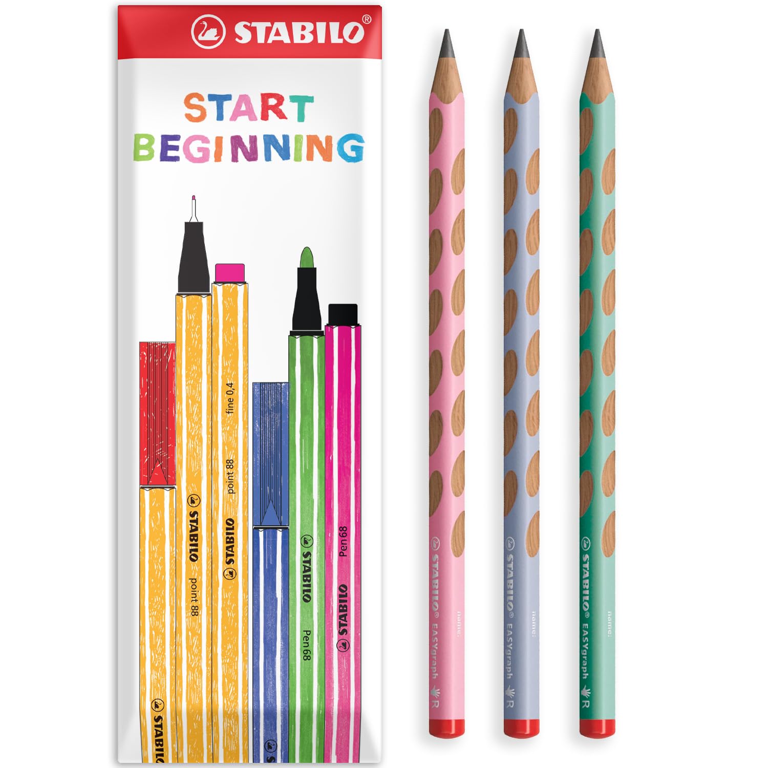 STABILO EASYgraph Graphite Pencils, Pastel Multicolour, Envelope Pack of 3