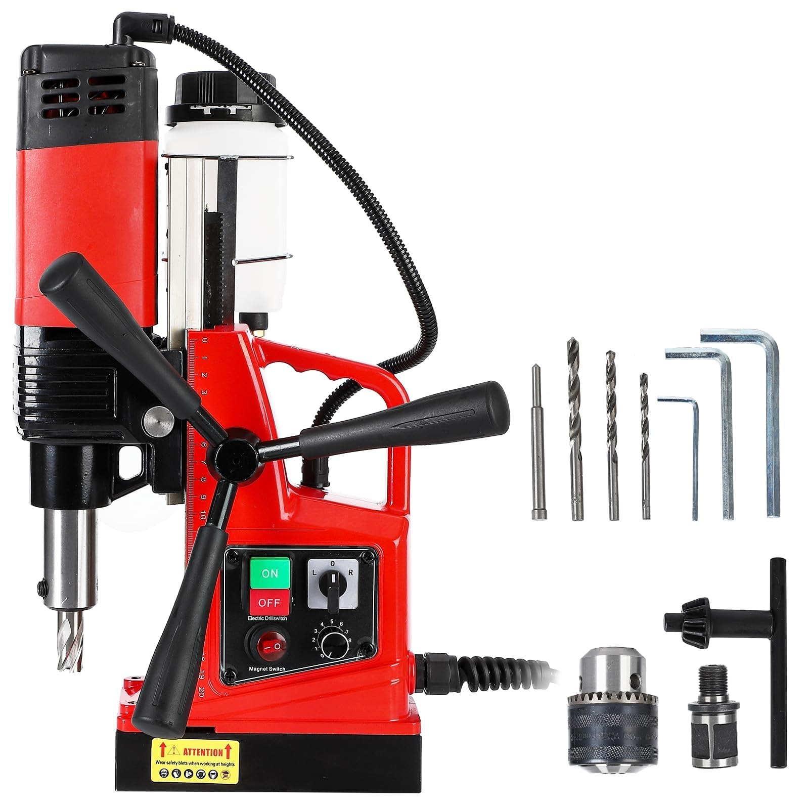 Aluminum-Copper Magnetic Drill Press, 1100W 1.6" Drilling Capacity, 550 RPM, Forward/Reverse Single Rail Portable Electric Drill for Steel, Construction &amp; DIY