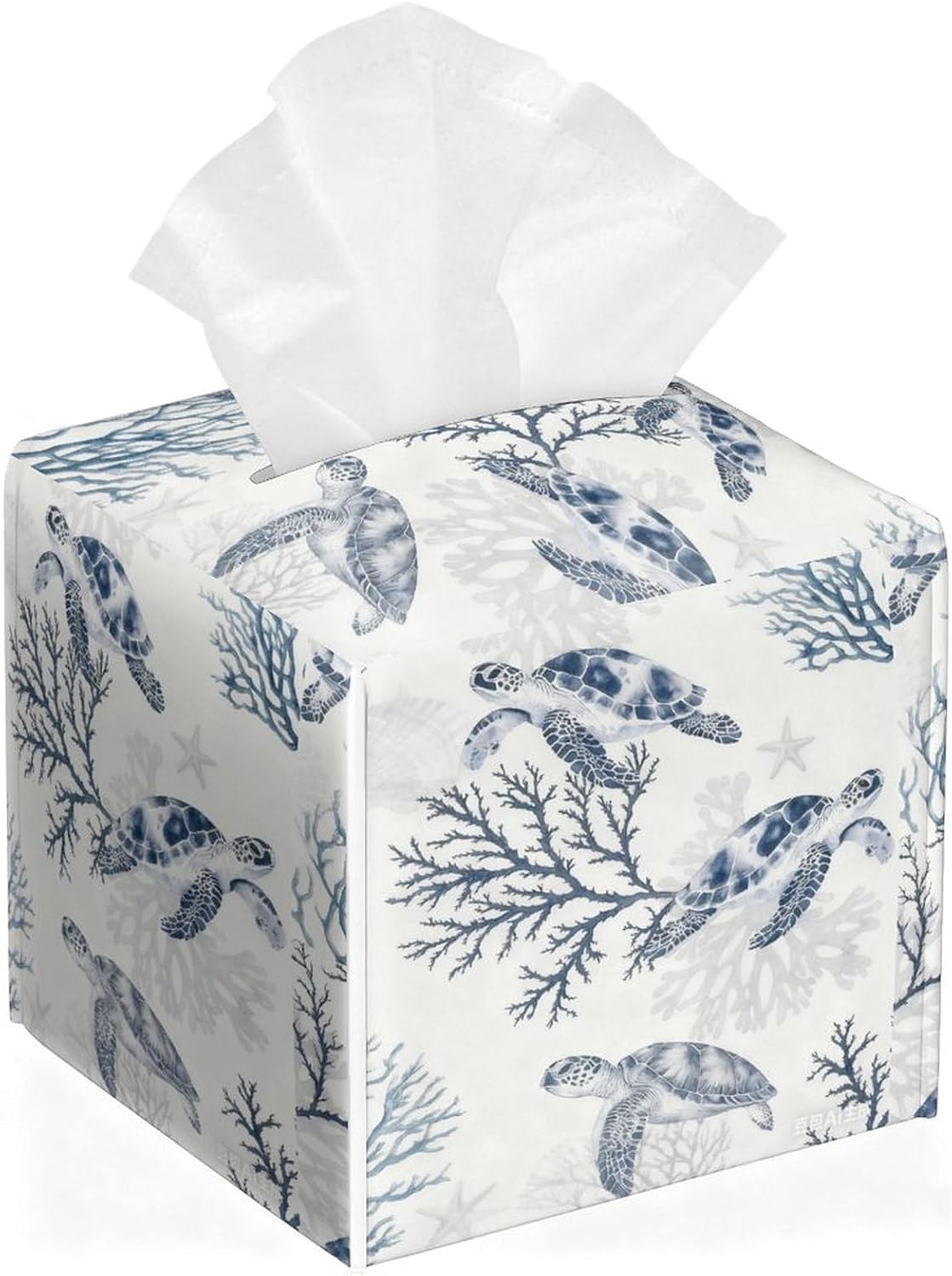 Sea Turtle Tissue Box Cover Leather Tissue Box Holder Square Facial Paper Organizer Dispenser for Bathroom Kitchen Bedroom Vanity Countertop Night Stands
