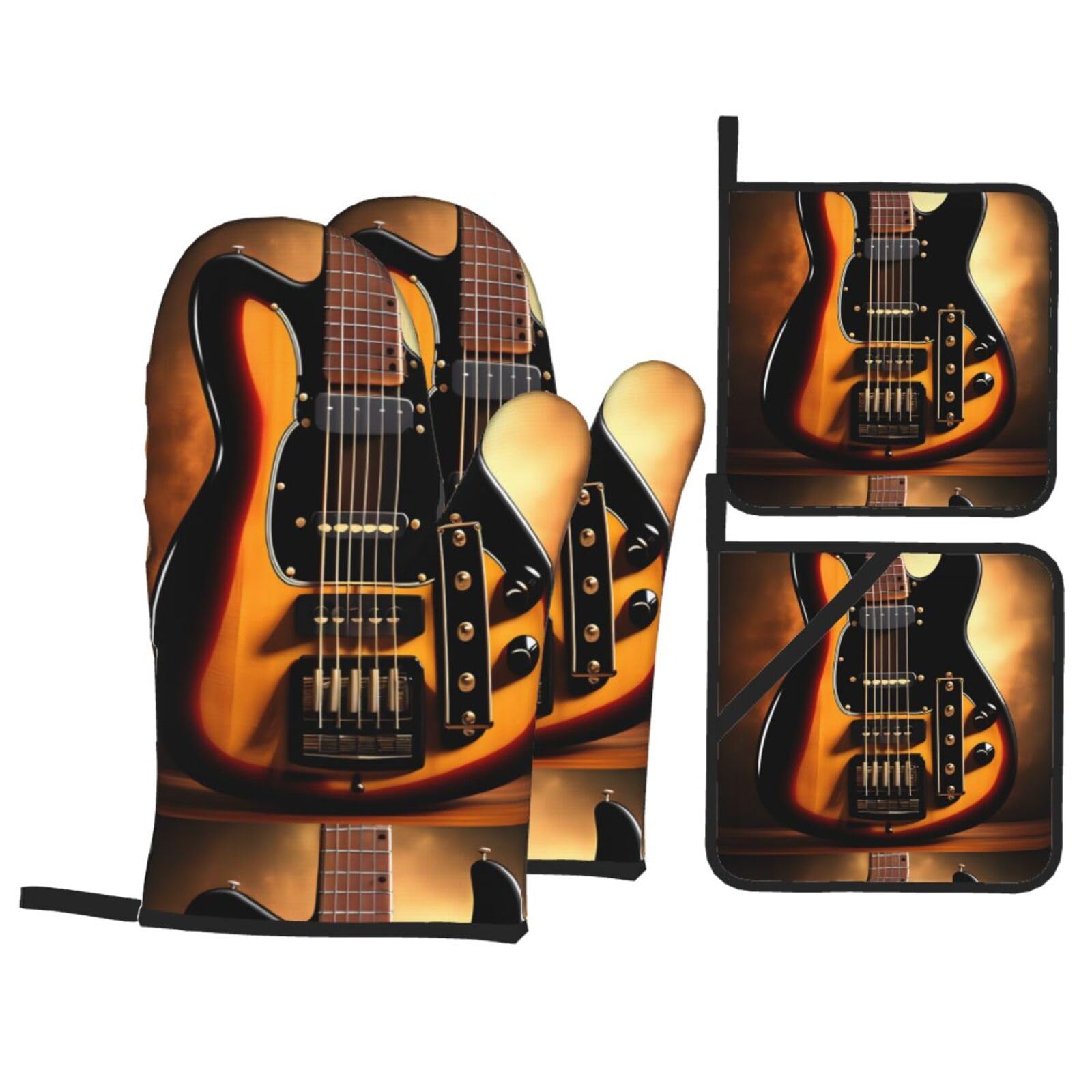 Gants de cuisine et maniques Dlxw motif guitare résistants à la chaleur 180°C