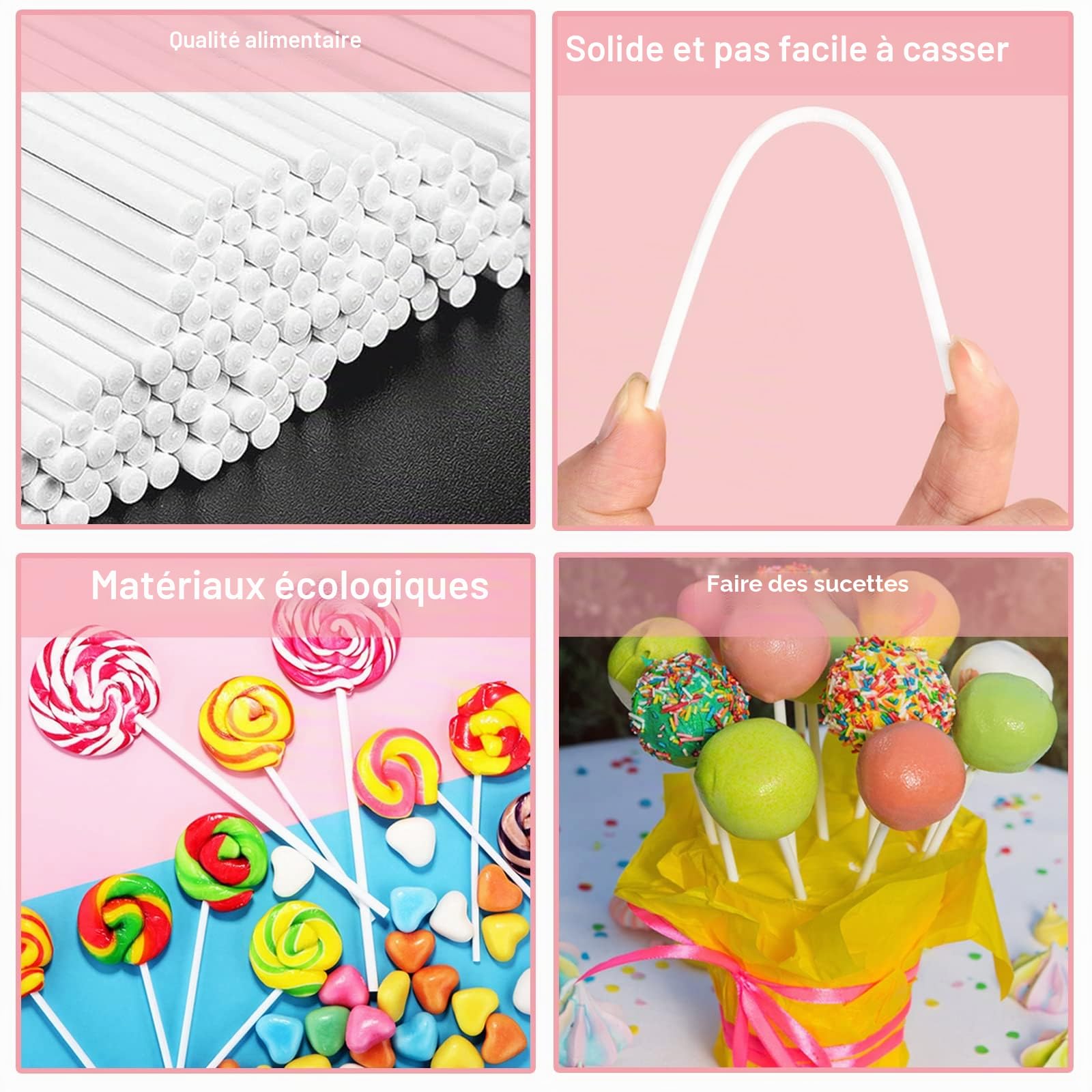 Set de Bâtonnets à Cake Pop 300 Pièces - 10cm Bâton Sucette, Sacs à Colis, Liens Torsadés