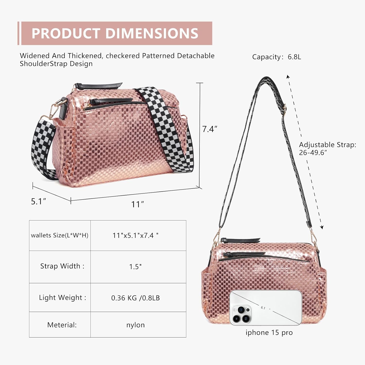 Small Crossbody Bags for Women - Checkered Nylon Quilted Purse with 3 Zips Fits Phone & Wallet Compact Travel