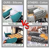 Vista 5 de KEGOUU Juego de 6 manoplas para horno y soportes para ollas, guantes para horno de cocina, resistentes al calor, 500 grados, extra largos