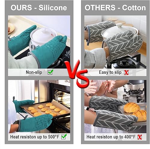 Miniatura 24 de KEGOUU Juego de 6 manoplas para horno y soportes para ollas, guantes para horno de cocina, resistentes al calor, 500 grados, extra largos, Azul cielo