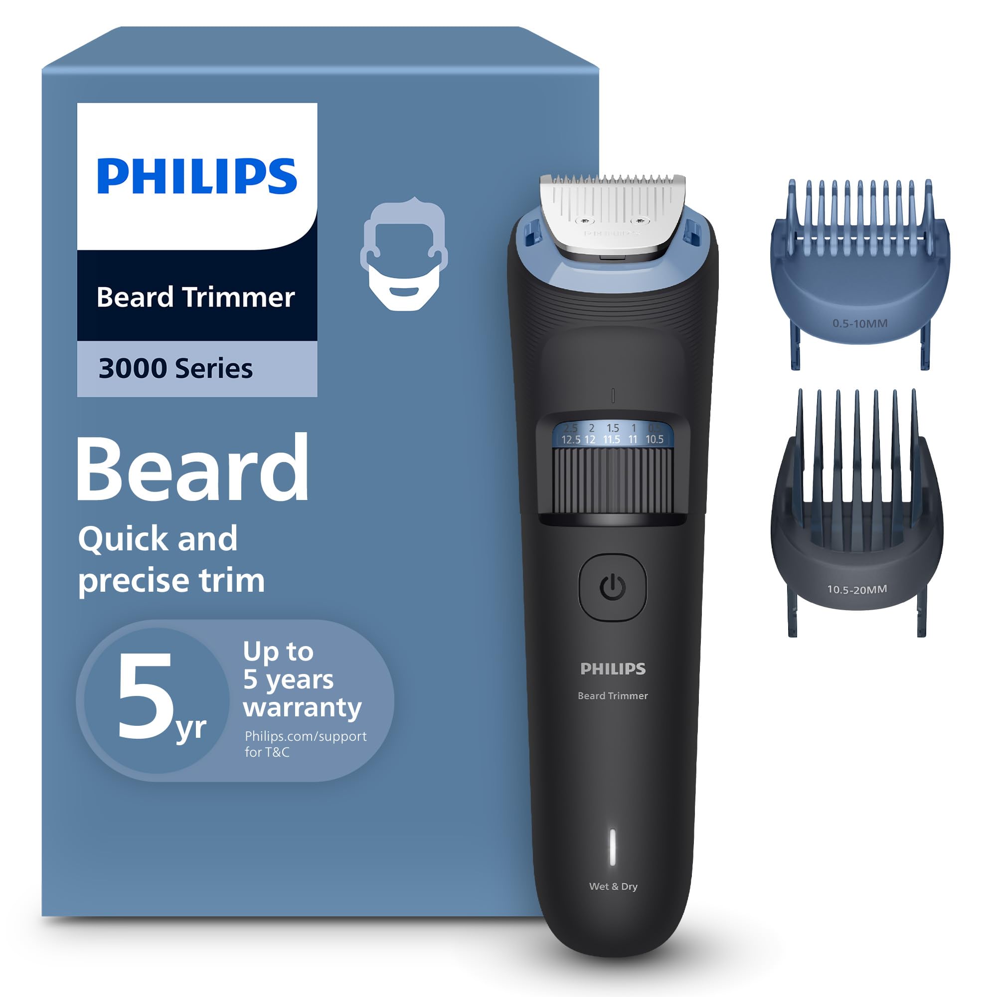 Philips Beard Trimmer 3000 Series - Self-sharpening Metal Blades