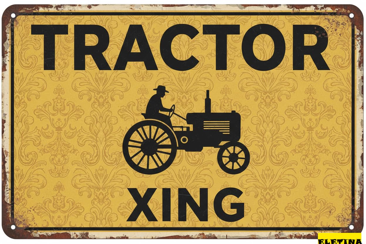 Personalized Sign for Man Cave Funny Metal Warning Farmer Tractor Crossing Xing Tin Wall Dcor Bar Farm 8x12in Private Property Decorative