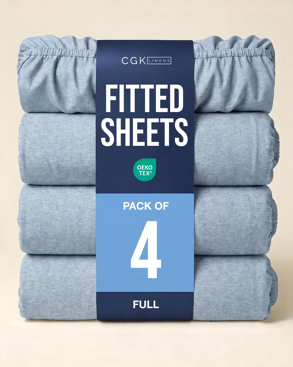 Full Fitted Sheet - Pack of 4 Single Fitted Bottom Sheet - Heathered Blue