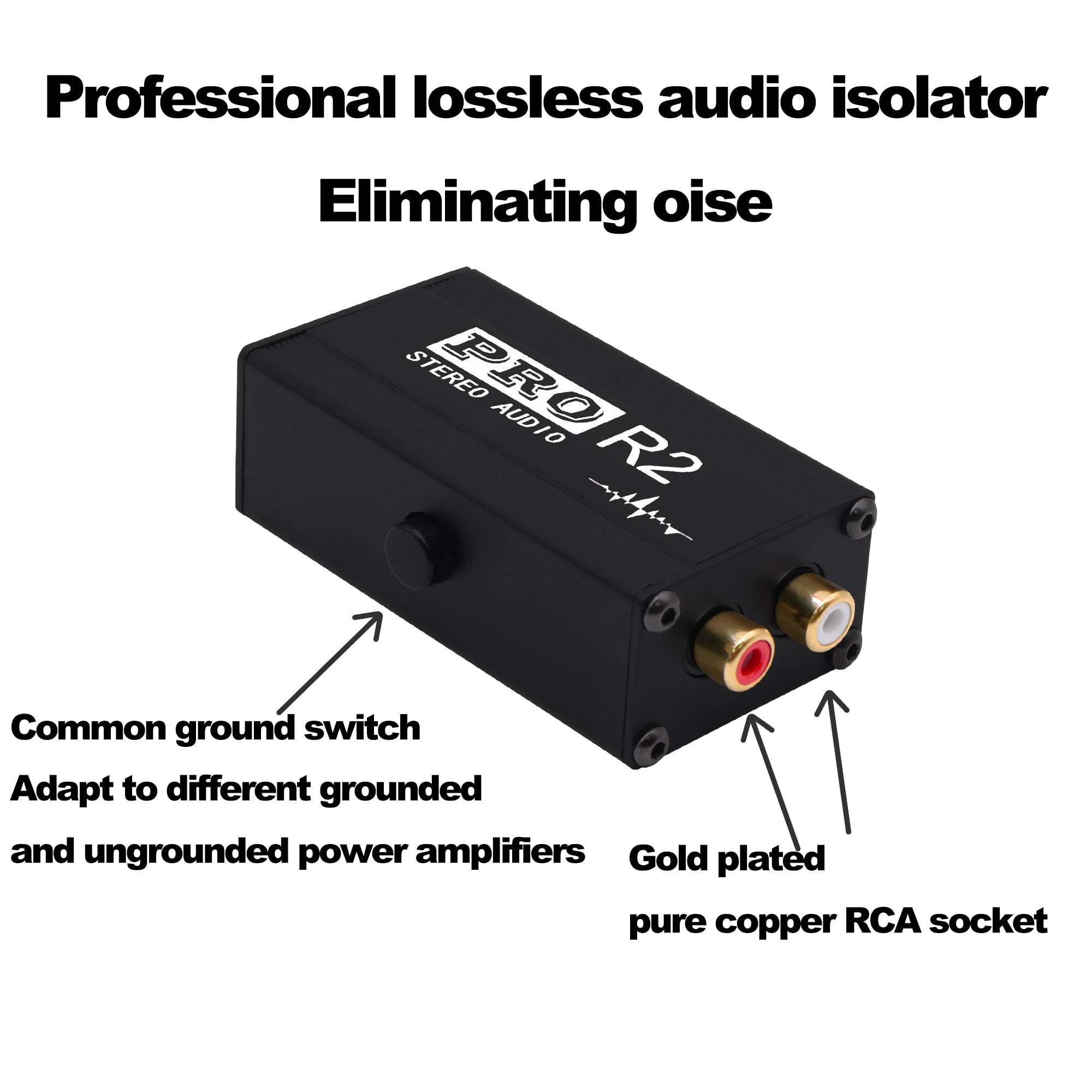 Isolatore RCA Ground Loop Isolatore Filtro Rumore Eliminatore di ronzio 2 Canali Isolatore di Segnale Audio RCA Guscio in Alluminio per Sistema Stereo Casa Altoparlante Lettore Audio Auto