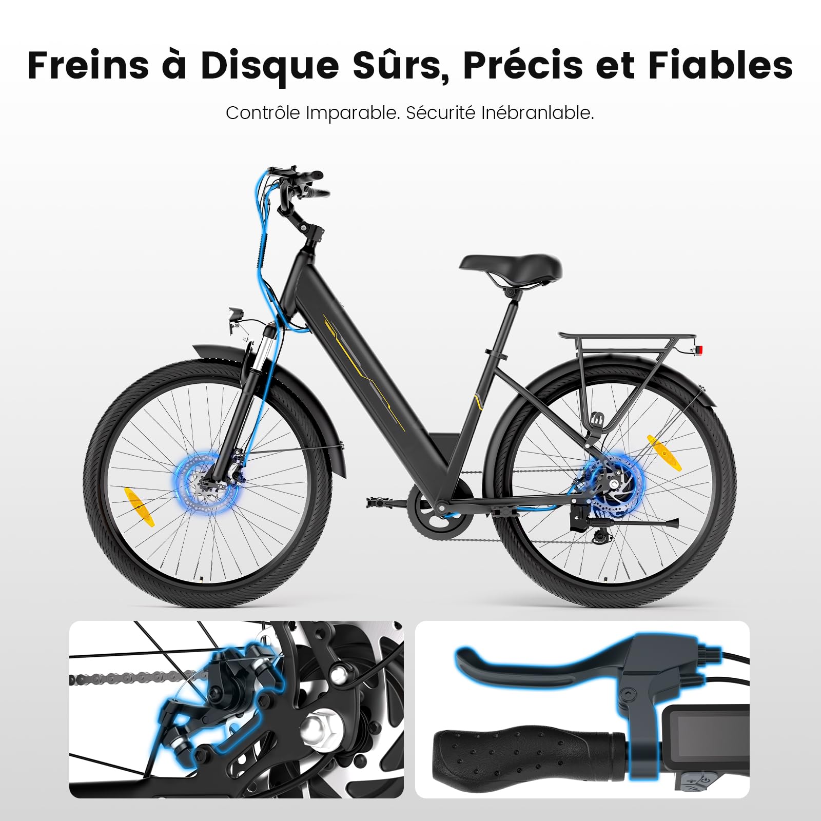 Vélo Électrique 27,5", Moteur 250W, Batterie 36 V 15,6 Ah Amovible, Autonomie Jusqu’à 100 km, 7 Vitesses, Écran LCD, Assistance 25 km/h, Charge Max 120 kg, Modèle Mixte E-Bike