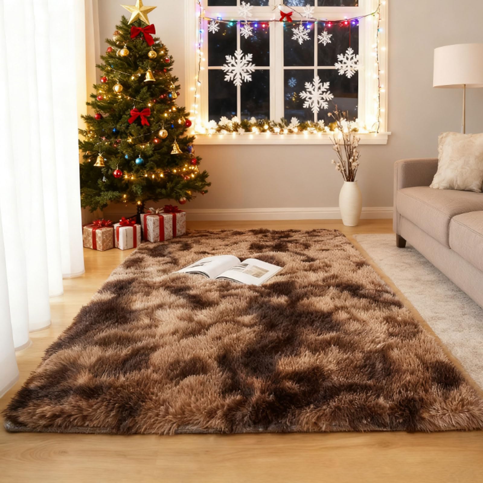Tapis de chambre doux brun pour créer un coin lecture chaleureux