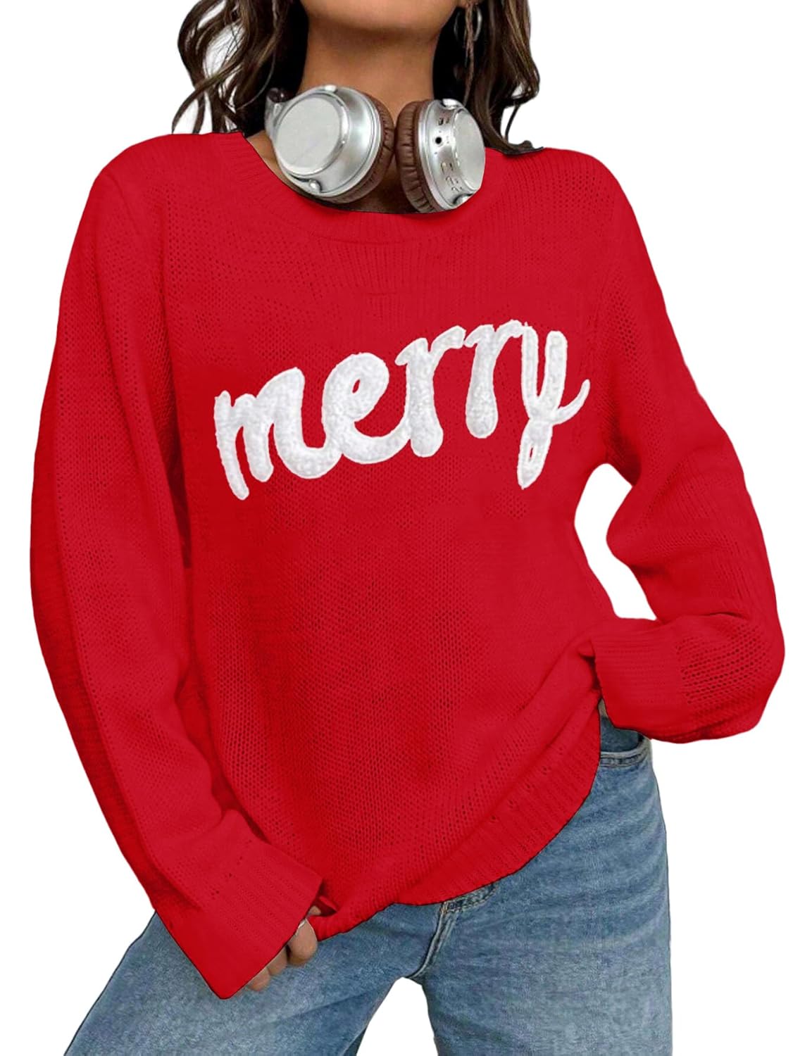 MARZXIN Womens Halloween Sweater Pumpkin Long Sleeve Round Neck Merry Christmas Holiday Loose Pullovers Tops