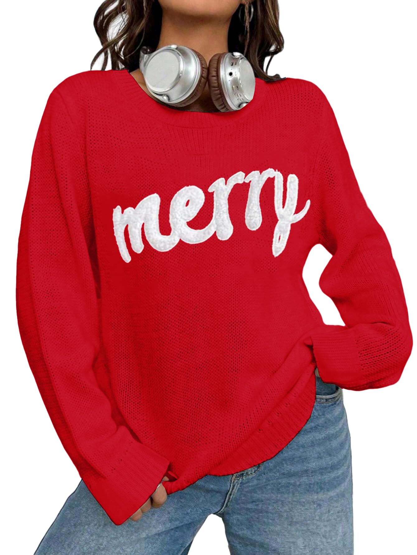 MARZXIN Womens Halloween Sweater Pumpkin Long Sleeve Round Neck Merry Christmas Holiday Loose Pullovers Tops