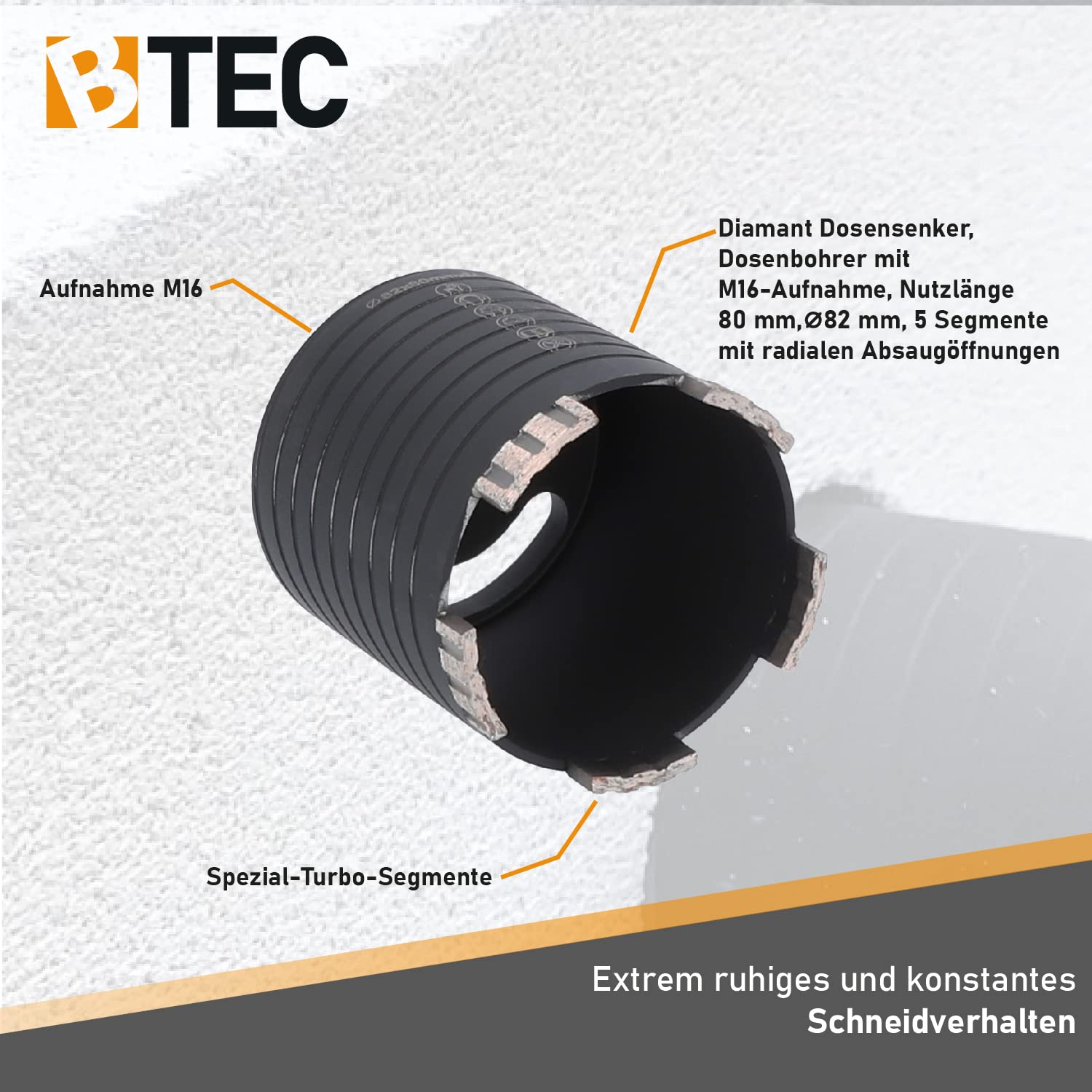 BTEC – Diamant Dosensenker 82 mm mit M16-Aufnahme + 80 mm Nutzlänge – Dosenbohrer für Mauerwerk, Kalksandstein, Ziegel, Poroton, Putz uvm. – Diamant Bohrkrone